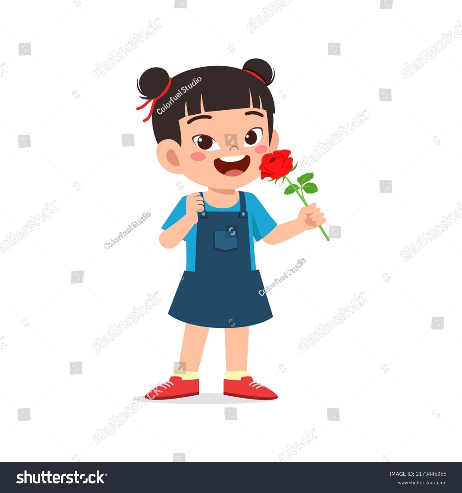 Little Kid Holding Flower Good Smell Stock Vector (Royalty Free ...