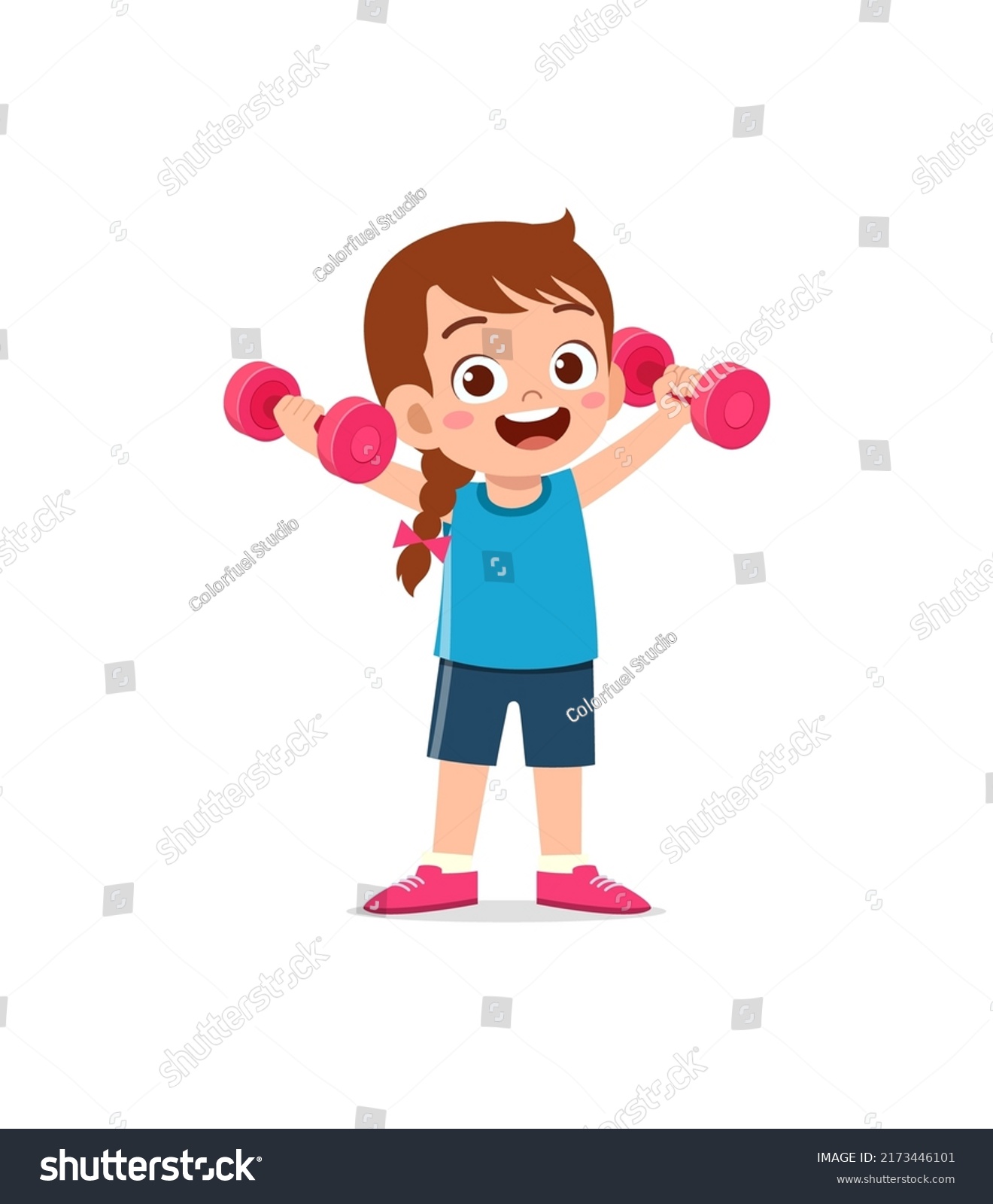 Little Kid Do Workout Lift Dumbbell Stock Vector (Royalty Free ...