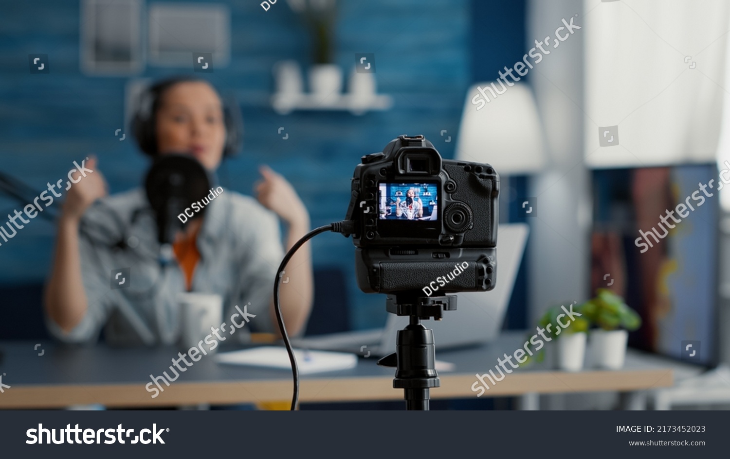 Close Shoot Professional Camera Recording Vlogger Stock Photo ...