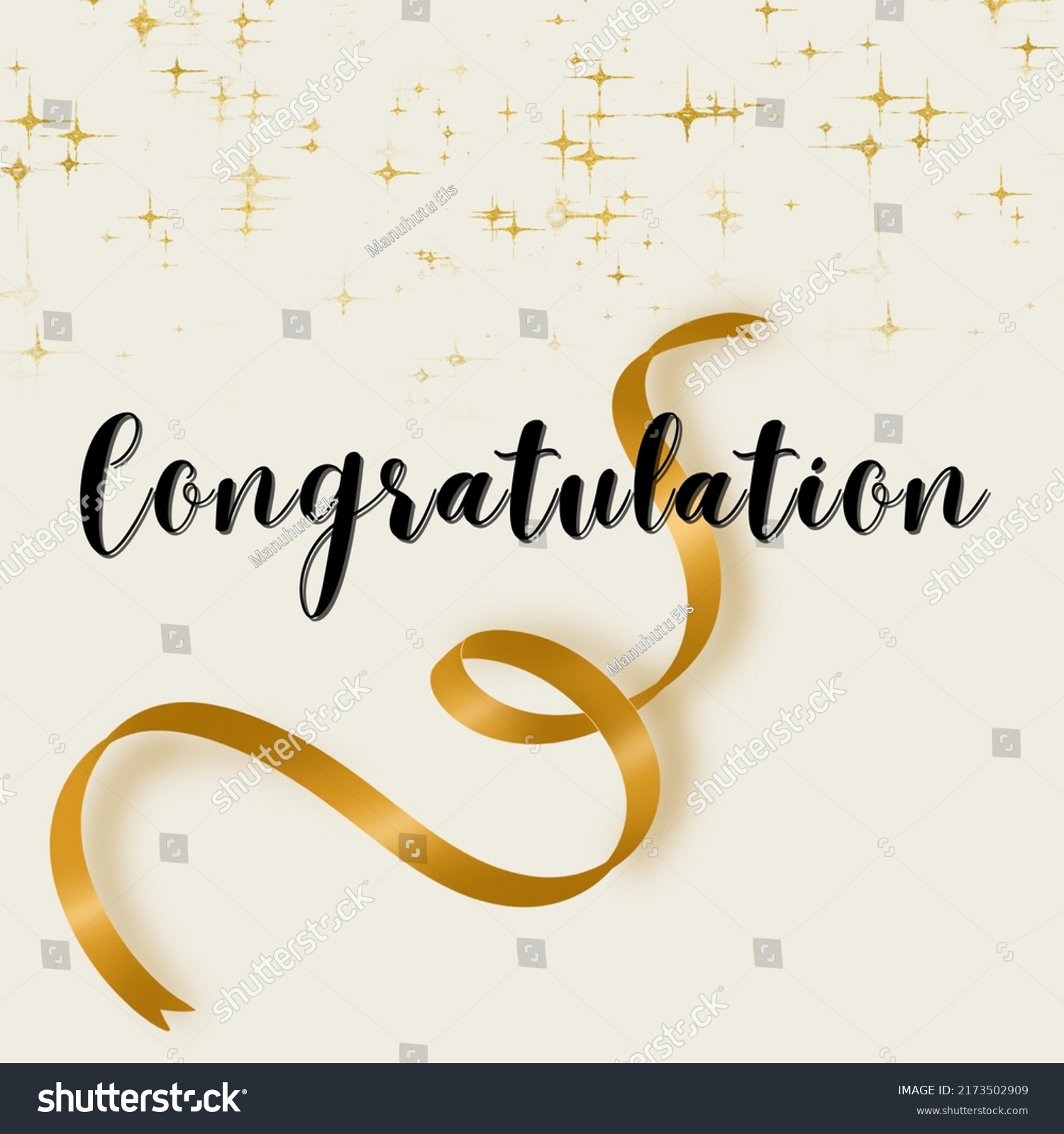 Congratulatory Words On Gold Ribbon Background Stock Illustration