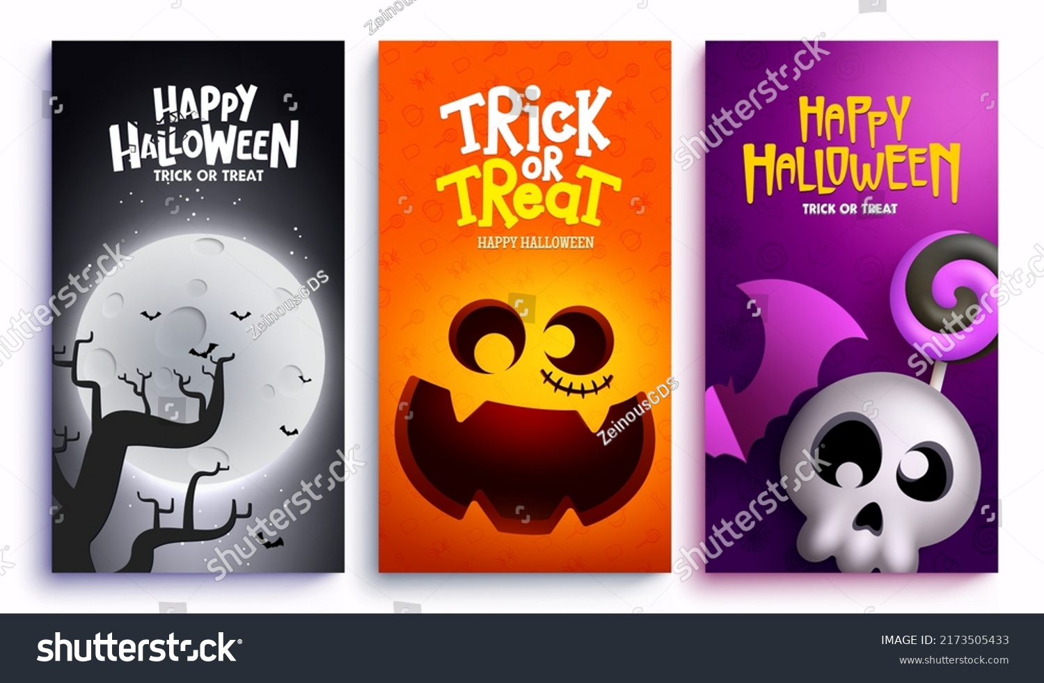 Halloween Vector Poster Set Design Happy Stock Vector (Royalty Free ...