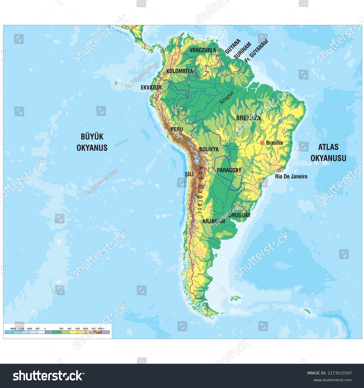 South America Detailed Physical Map Global Stock Vector Royalty Free Stock Vector South America Detailed Physical Map With Global Relief Roads Lakes And Rivers Highly Detailed 2173515507