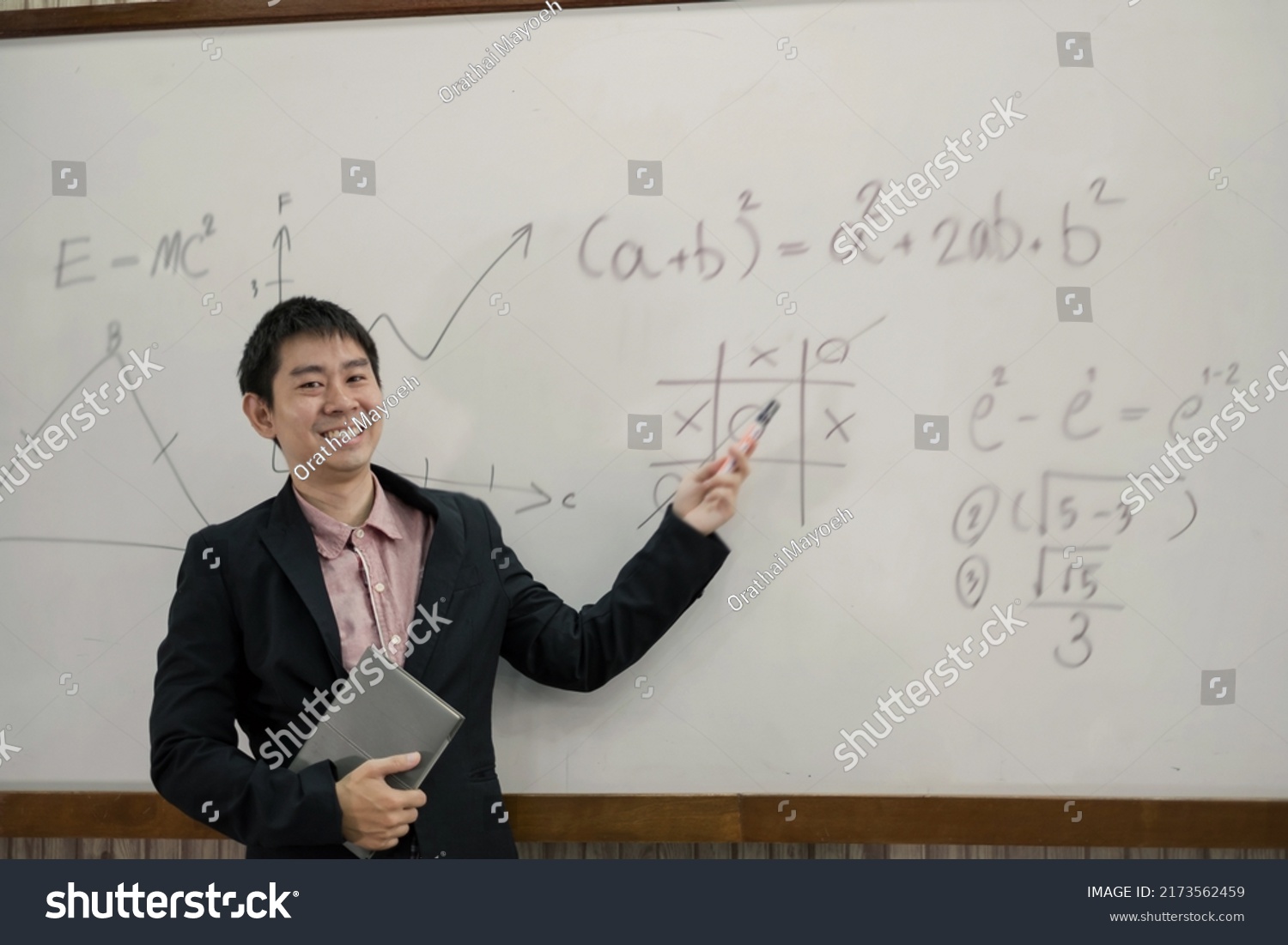 Asian Male Teacher Classroom Near Whiteboard Stock Photo 2173562459 ...