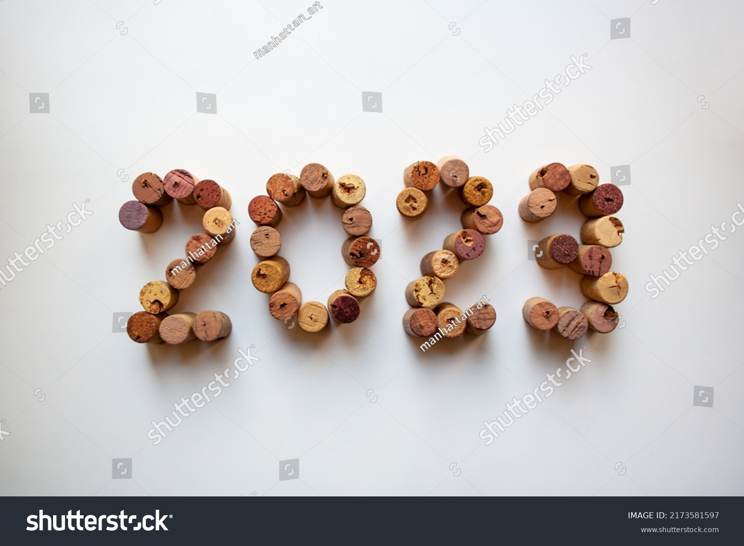 Wine Corks 2023 Composition Isolated On Stock Photo 2173581597   Stock Photo Wine Corks Composition Isolated On White Background From A High Angle View 2173581597 