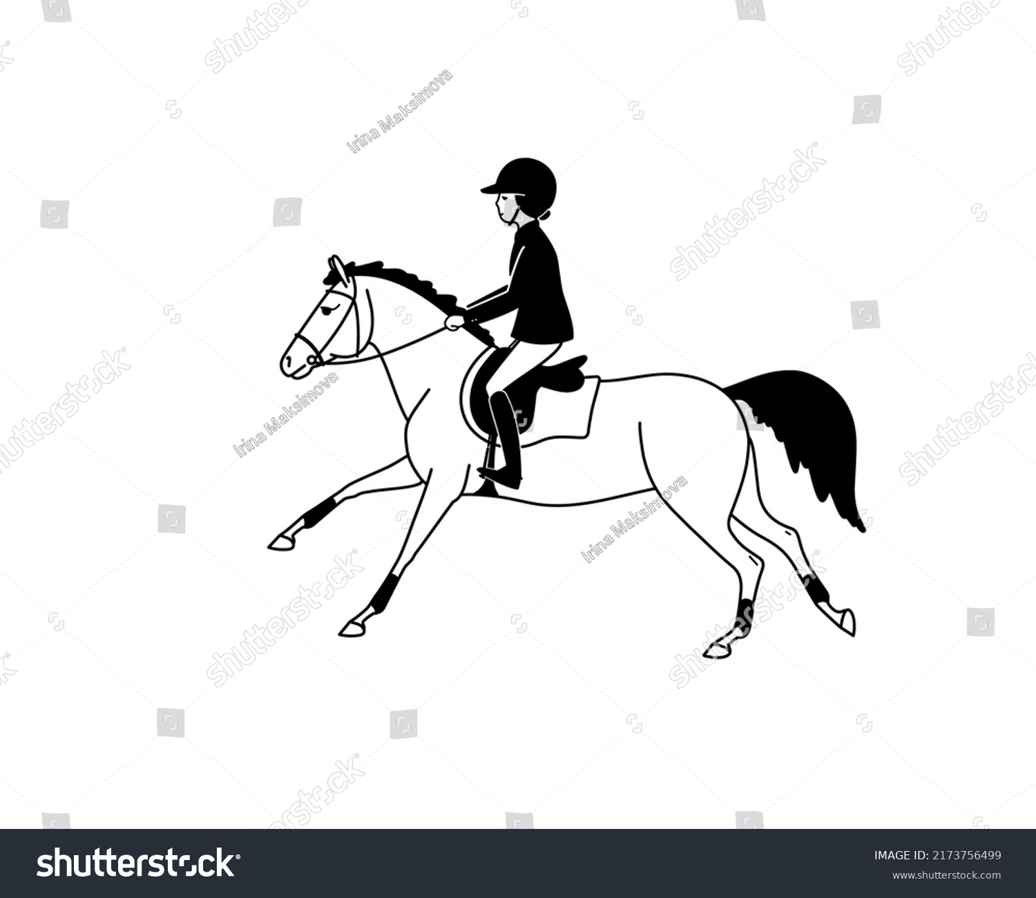 Cartoon Pony Young Rider Black White Stock Vector (Royalty Free ...