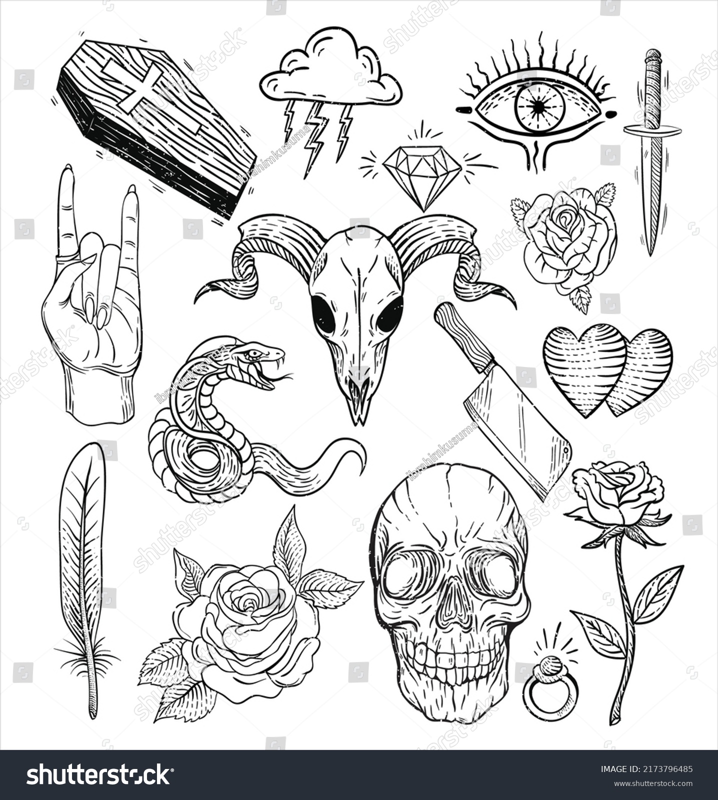 Tattoo Design Elements Black White Classical Stock Vector (Royalty Free ...