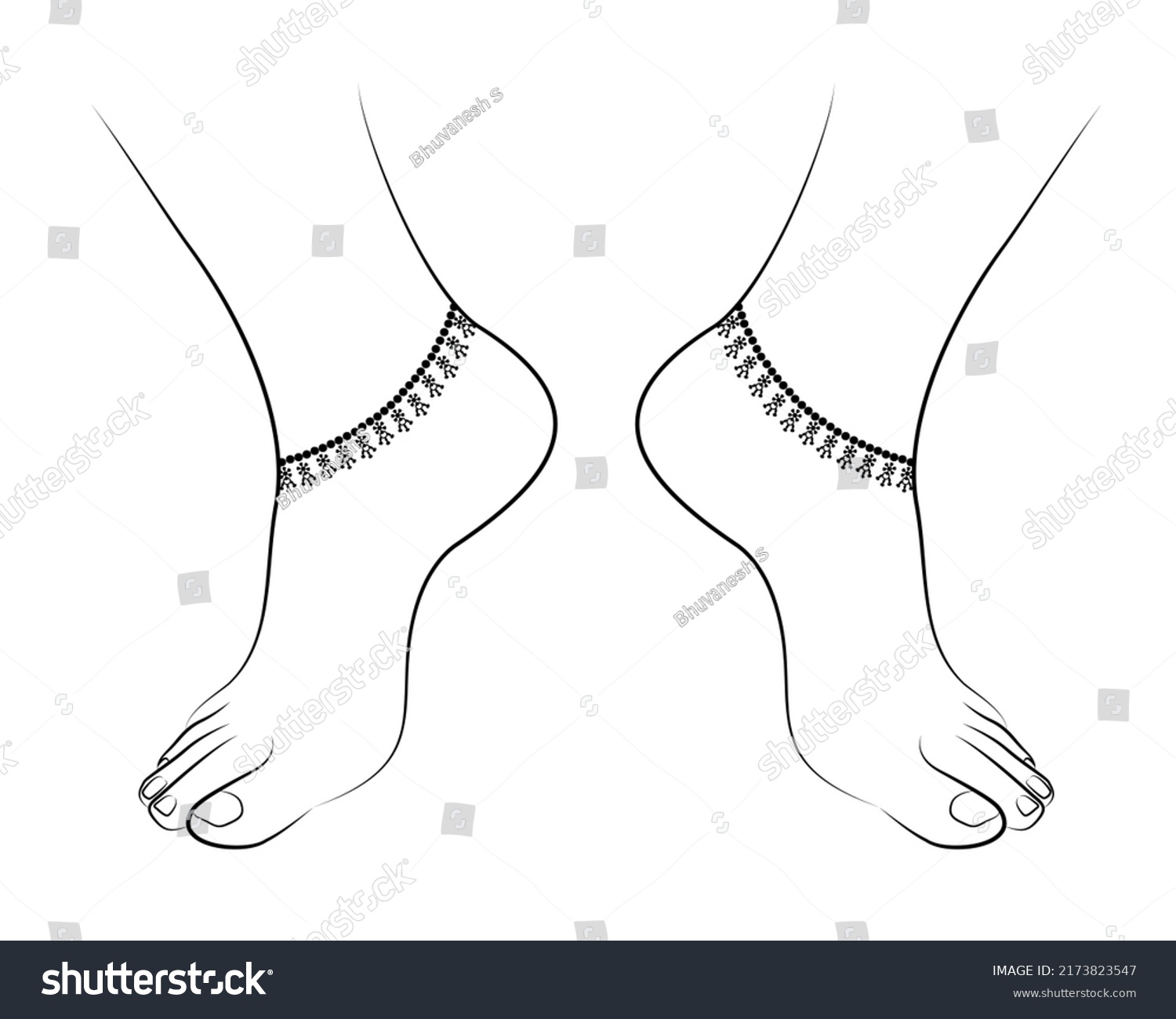 Beautiful Woman Feet Line Drawing Anklet Stock Vector (Royalty Free ...