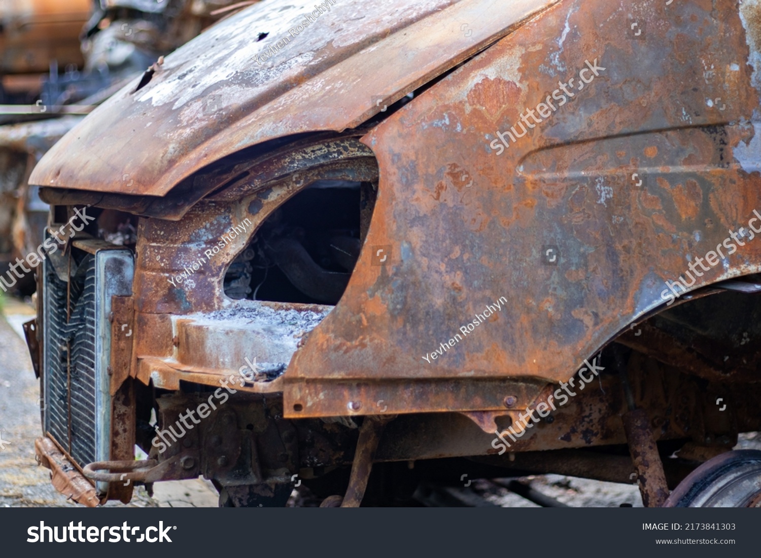 Car Completely Destroyed By Fire Abandoned Stock Photo 2173841303