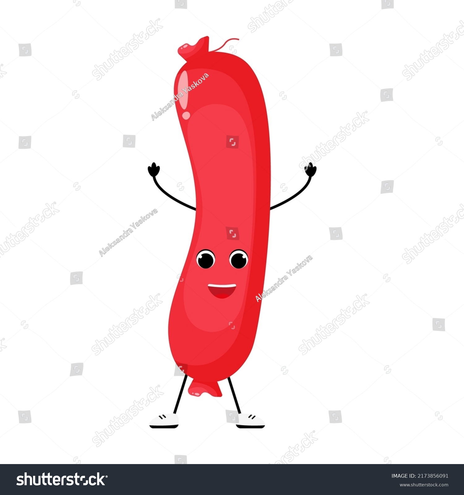 Cute Cartoon Sausage Character Vector Illustration Stock Vector ...