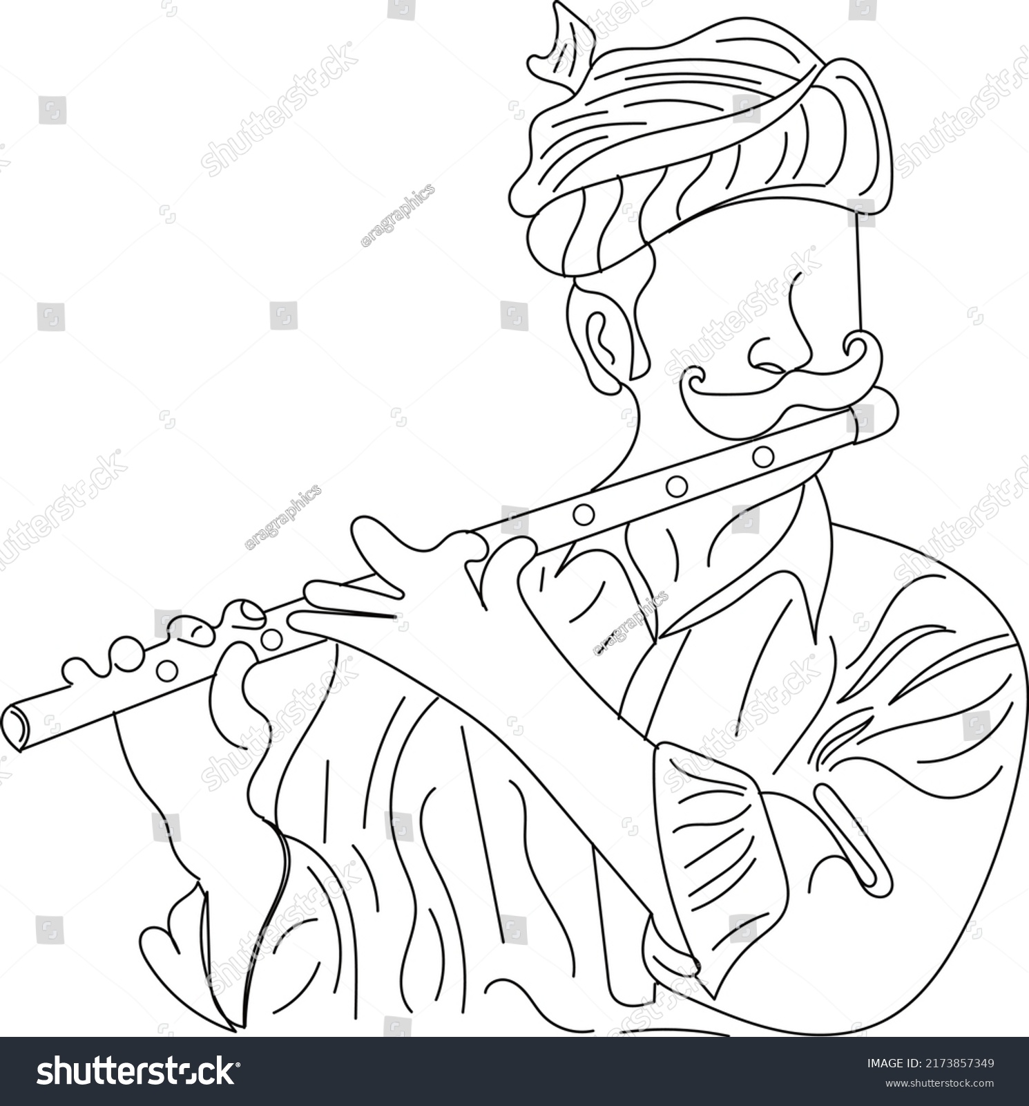 Indian Traditional Flute Player Silhouette Sketch Stock Vector (Royalty ...