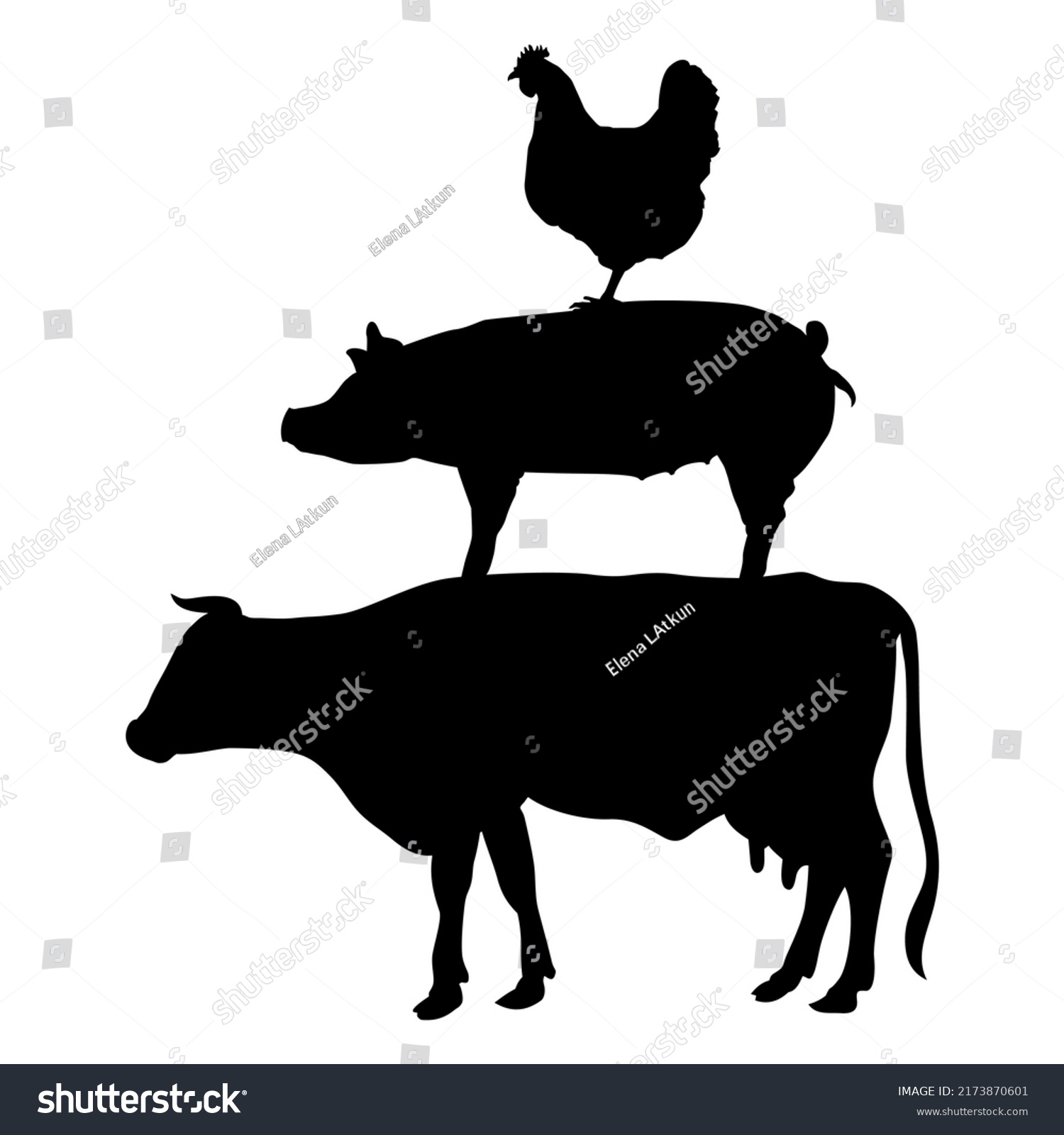 Cow Pig Chicken Silhouette High Quality Stock Vector (Royalty Free ...