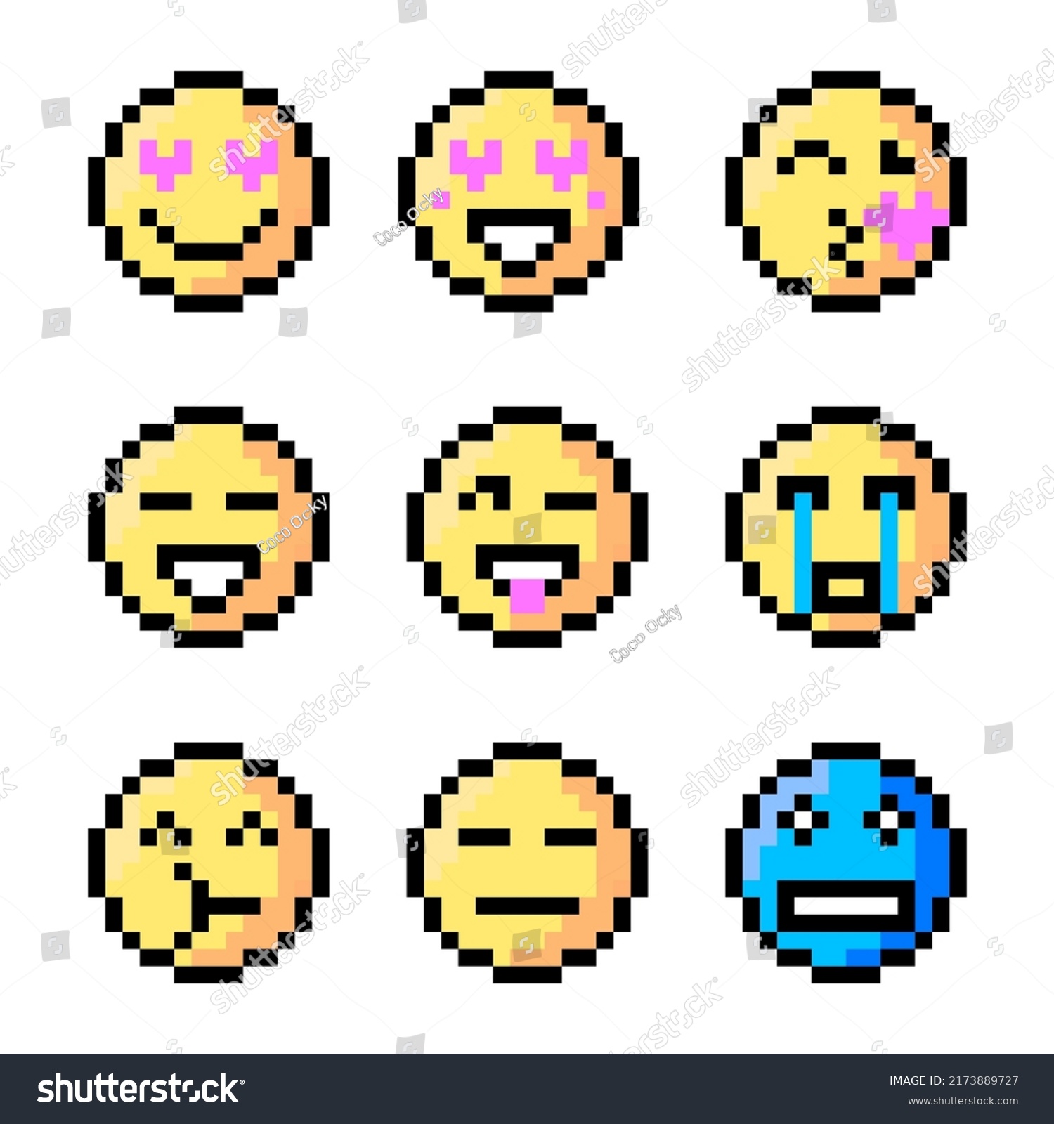 Ilustration Set Nine Emoticon Retro Pixel Stock Vector (Royalty Free ...