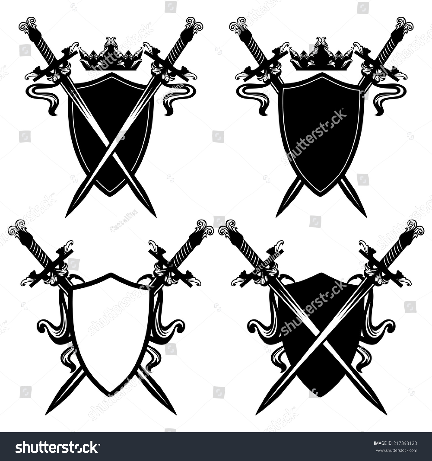 Swords Shields Crown Black White Design Stock Vector (Royalty Free ...