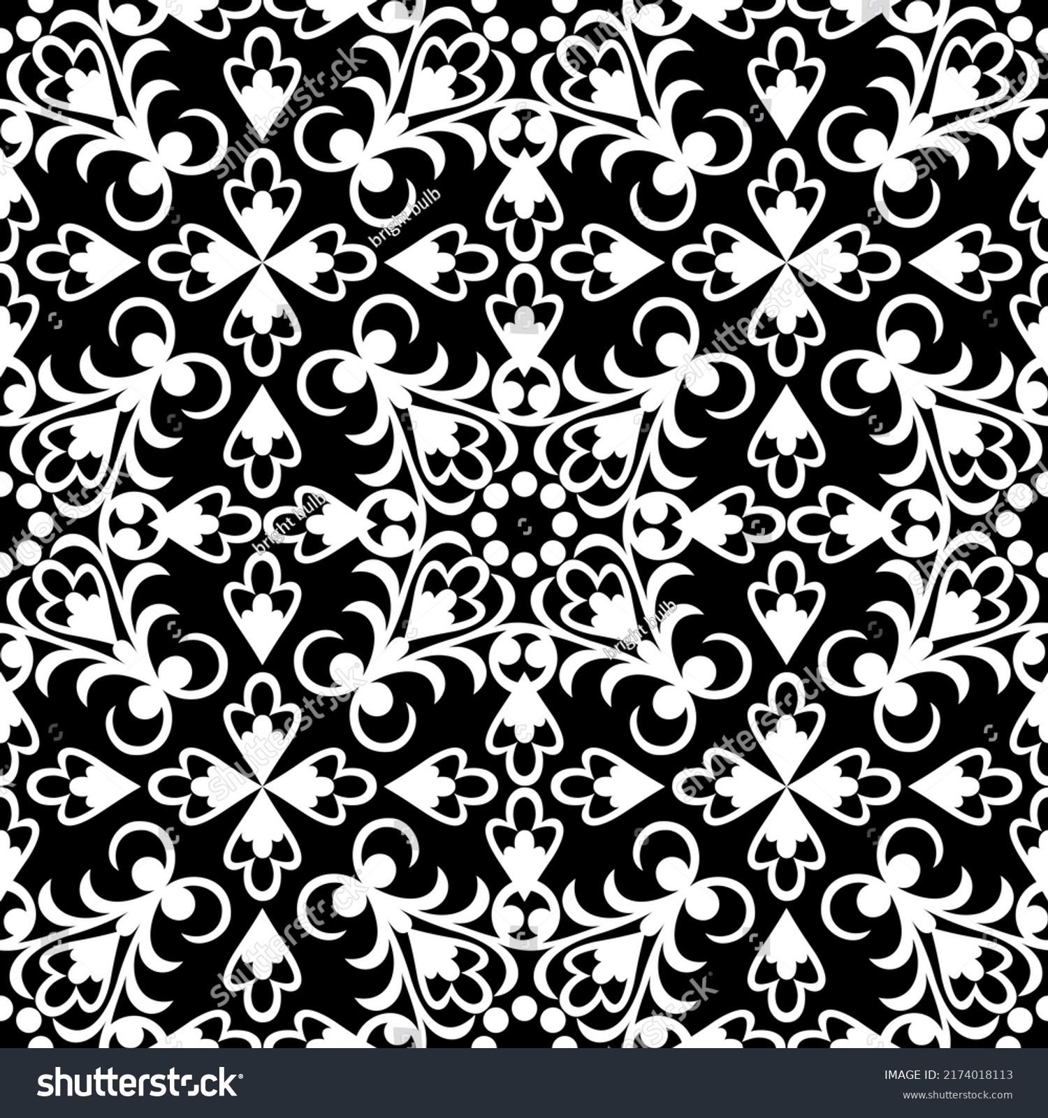 Seamless Black Background White Pattern Baroque Stock Vector (Royalty ...