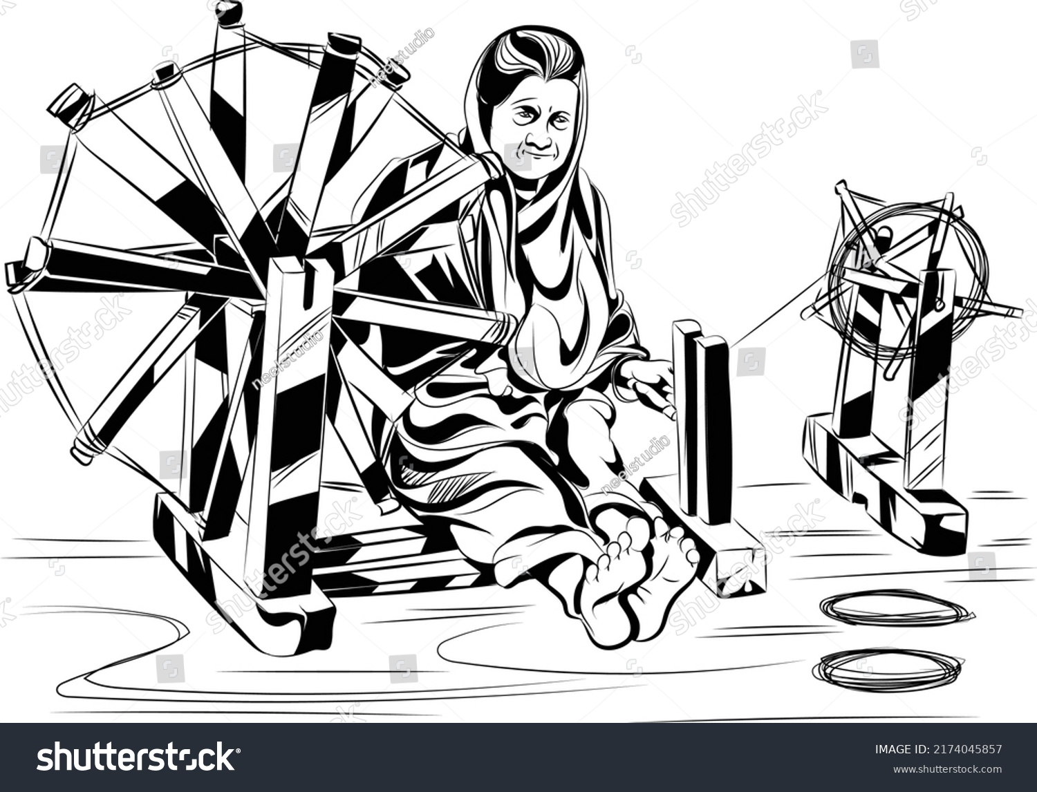 Traditional Handloom Weavers Indian Old Woman Stock Vector (Royalty ...