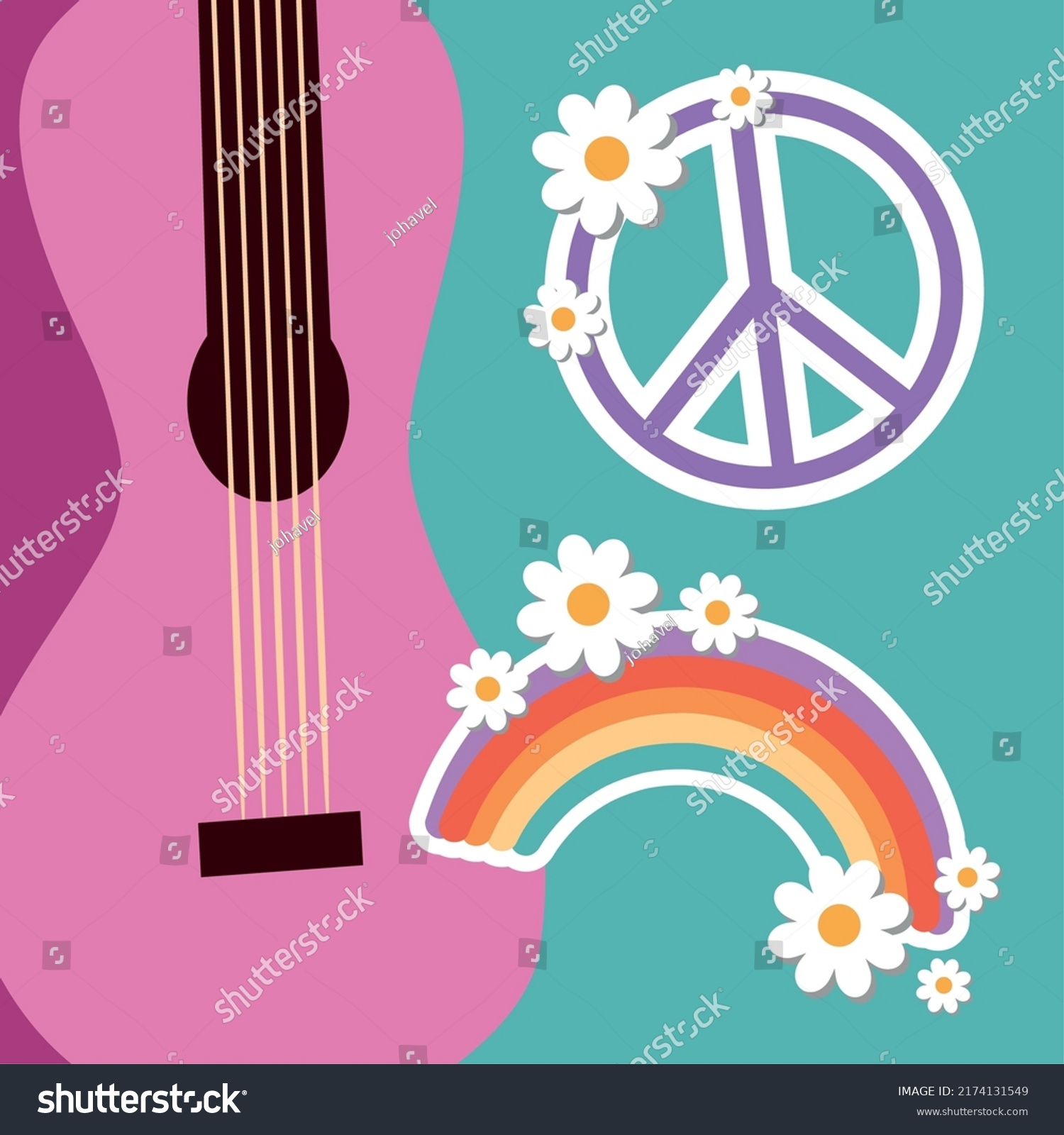 Hippie Guitar Rainbow Peace Love Symbol Stock Vector (Royalty Free ...