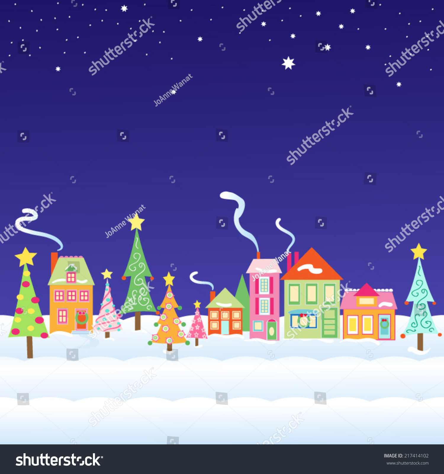 Whimsical Christmas Village Vector Illustration Stock Vector (Royalty ...