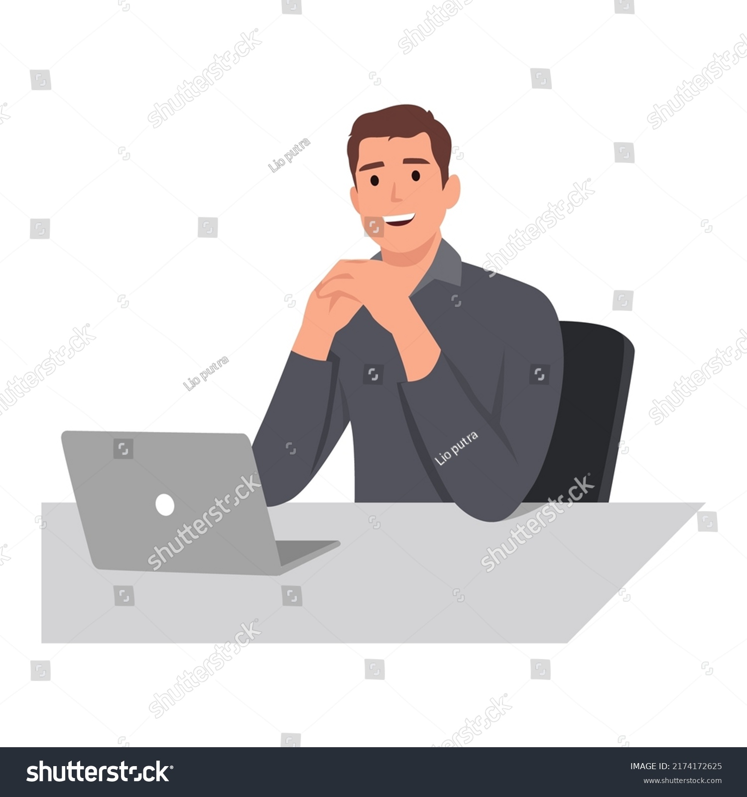 Young Man Sitting Desk Deep Thought Stock Vector (Royalty Free ...