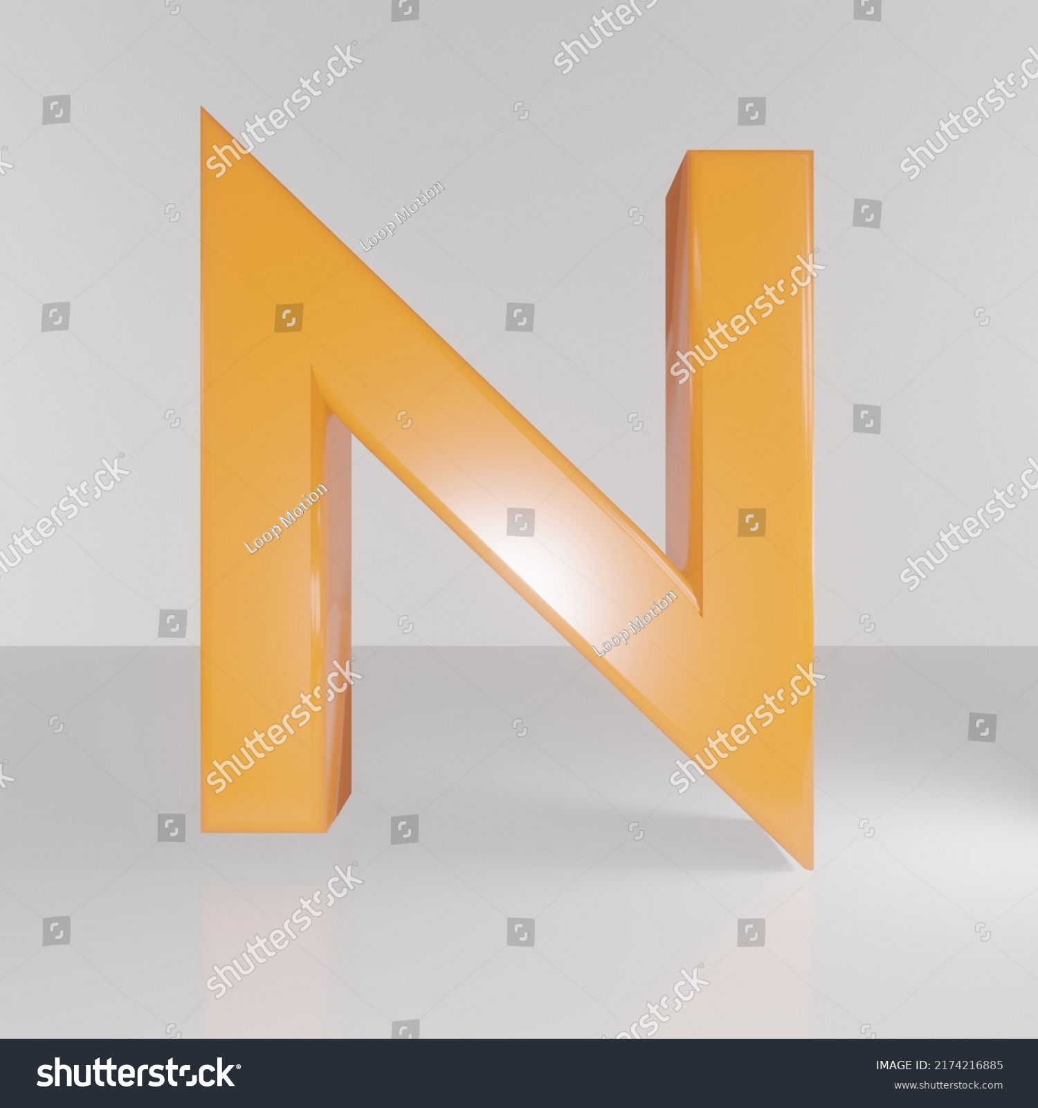 3d Render Glossy Orange Letter N Stock Illustration 2174216885