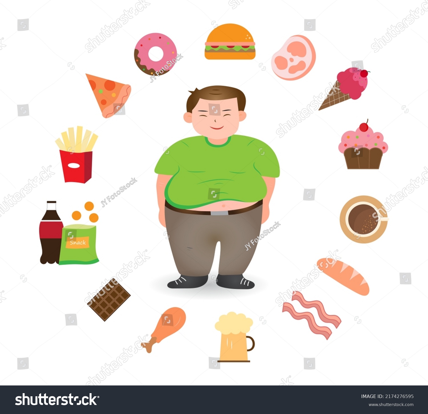 Cartoon Obese Person Fast Food Icon Stock Vector (Royalty Free ...