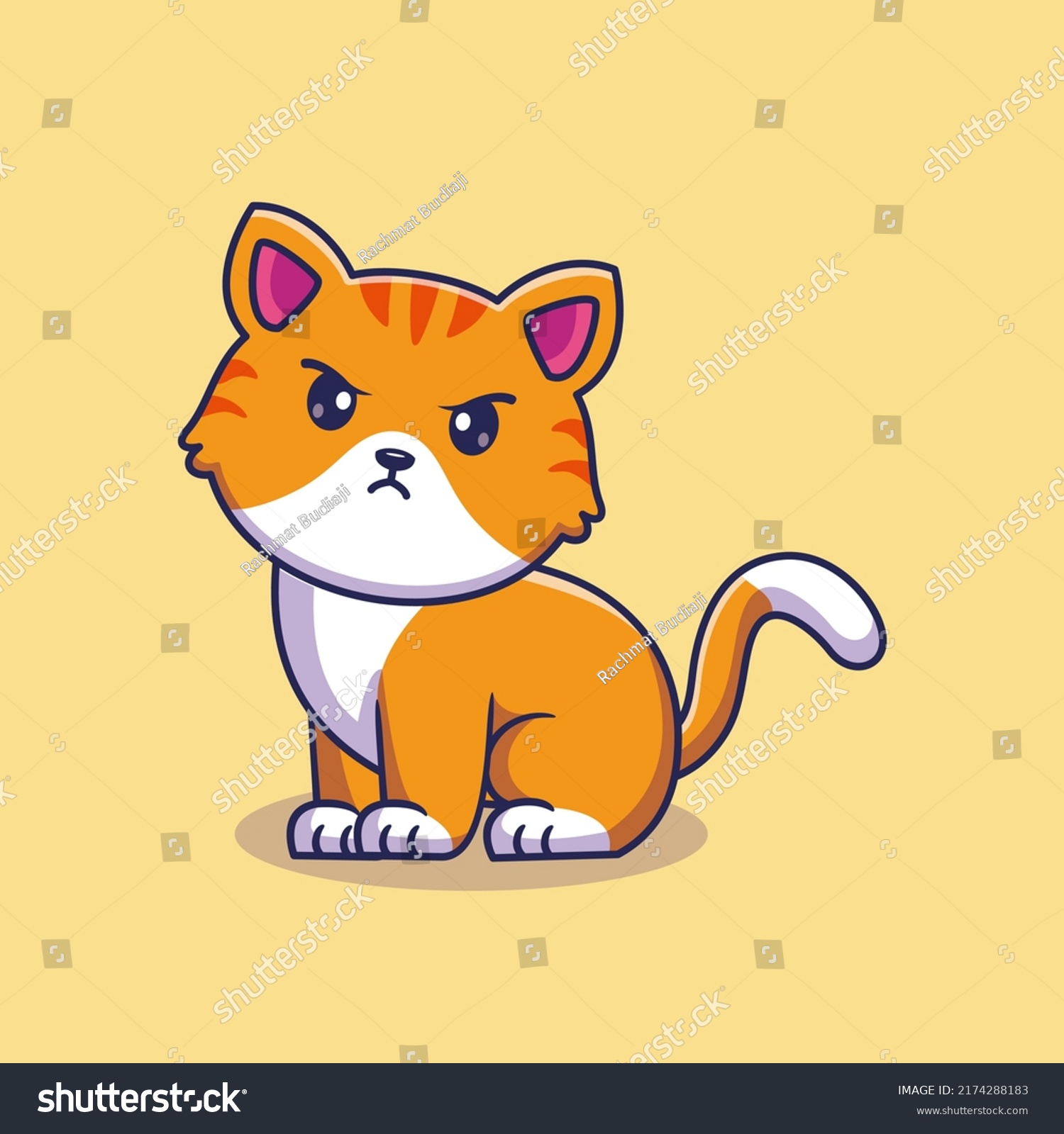 Cute Angry Cat Sitting Cartoon Vector Stock Vector (Royalty Free ...