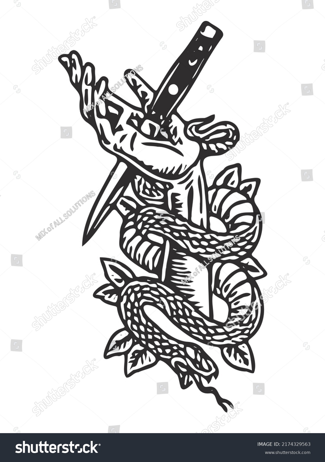 Traditional Tattoo Flash Hand Pierced By Stock Vector (Royalty Free