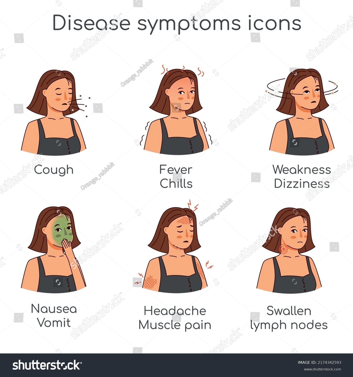 Woman Icons Symptoms Set Bad Deseases Stock Vector (Royalty Free ...