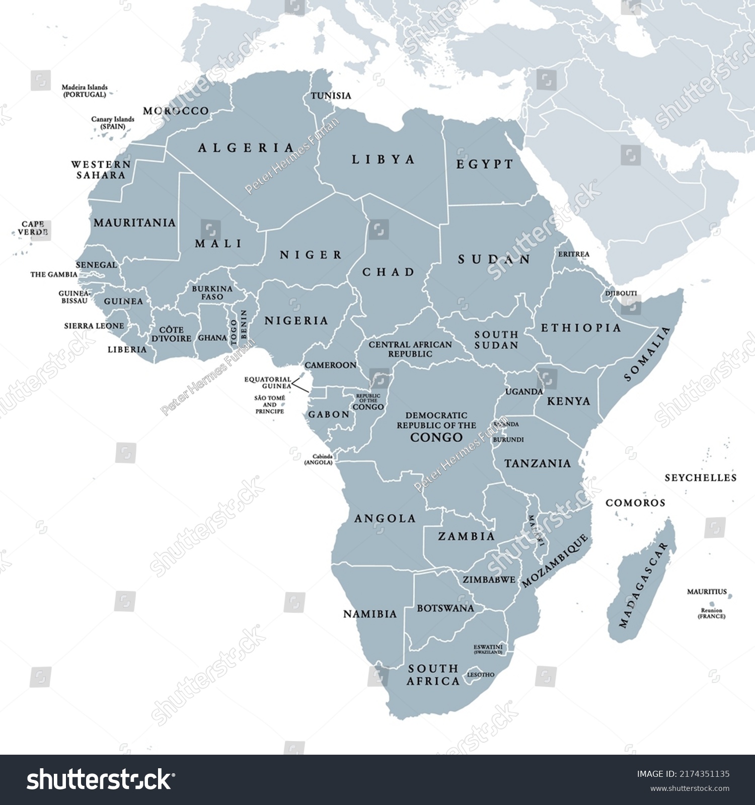 Africa Single Countries Gray Political Map Stock Vector (Royalty Free ...