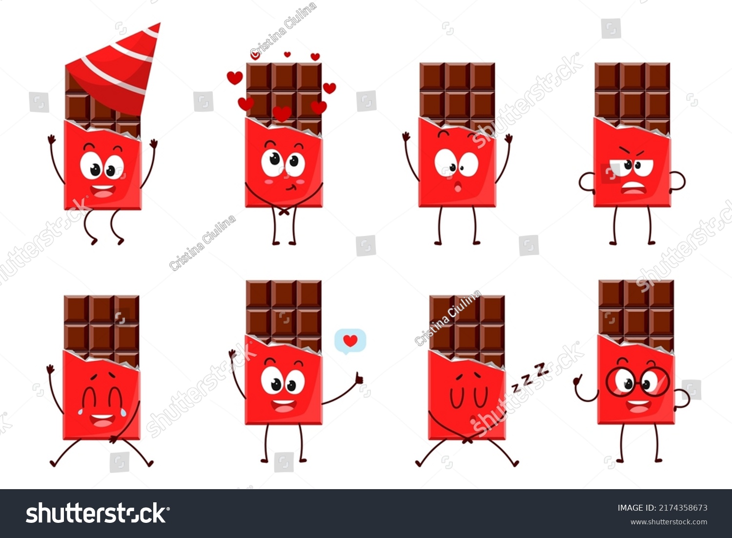 Set Cartoon Candies Different Emotions Chocolate Stock Vector (Royalty ...