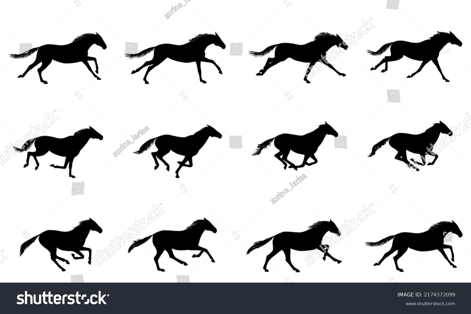 Galloping Horse Mustang Horse Running Silhouette Stock Vector (Royalty ...