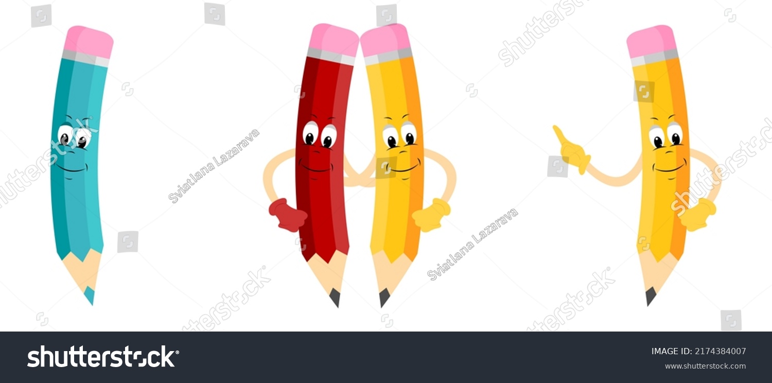 Set Cute Pencil Characterscartoon Fun School Stock Vector (Royalty Free ...