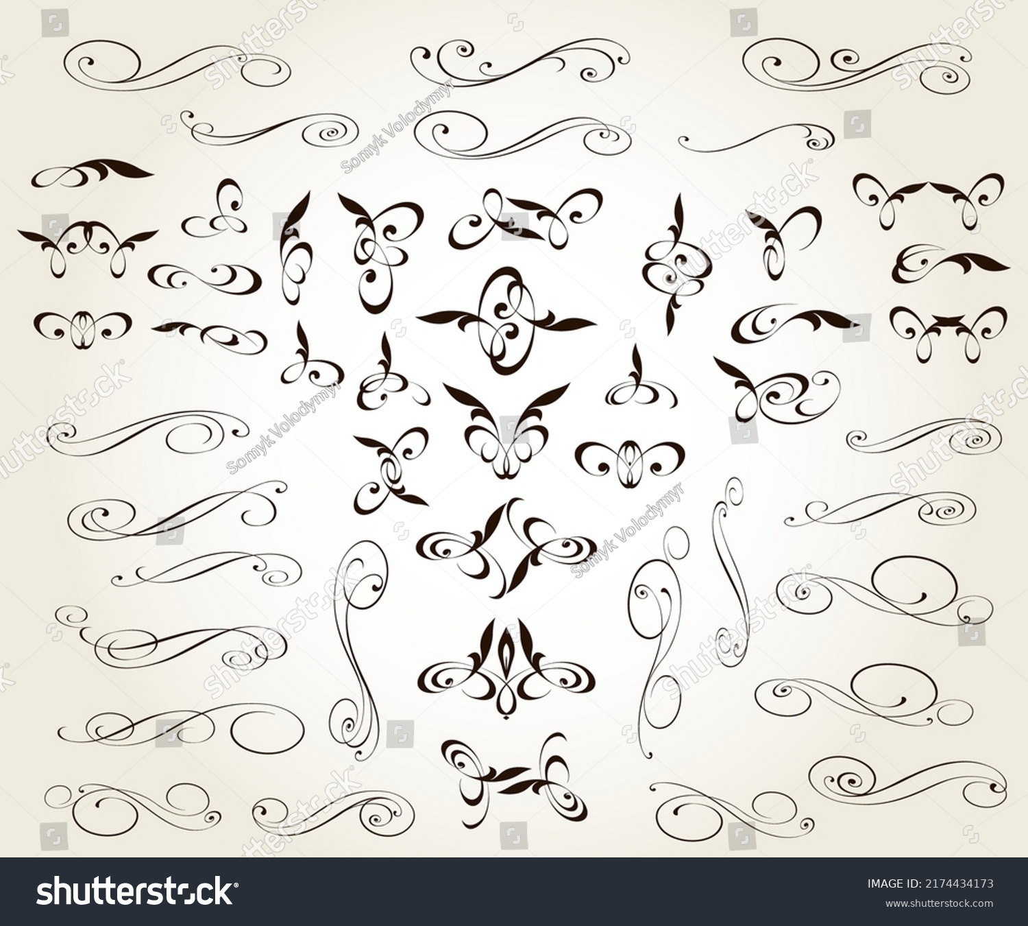 Set Floral Decorative Elements Design Isolated Stock Vector (Royalty ...