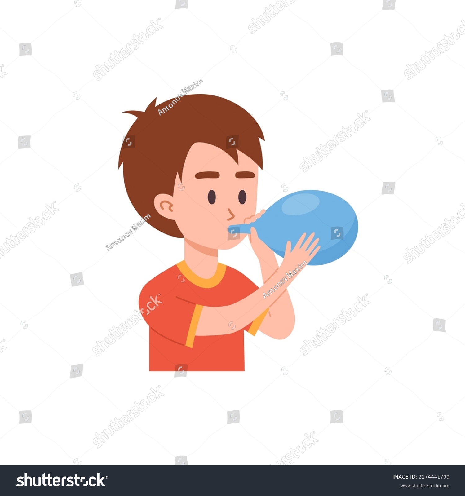 Cute Little Boy Inflates Rubber Balloon Stock Vector (Royalty Free ...
