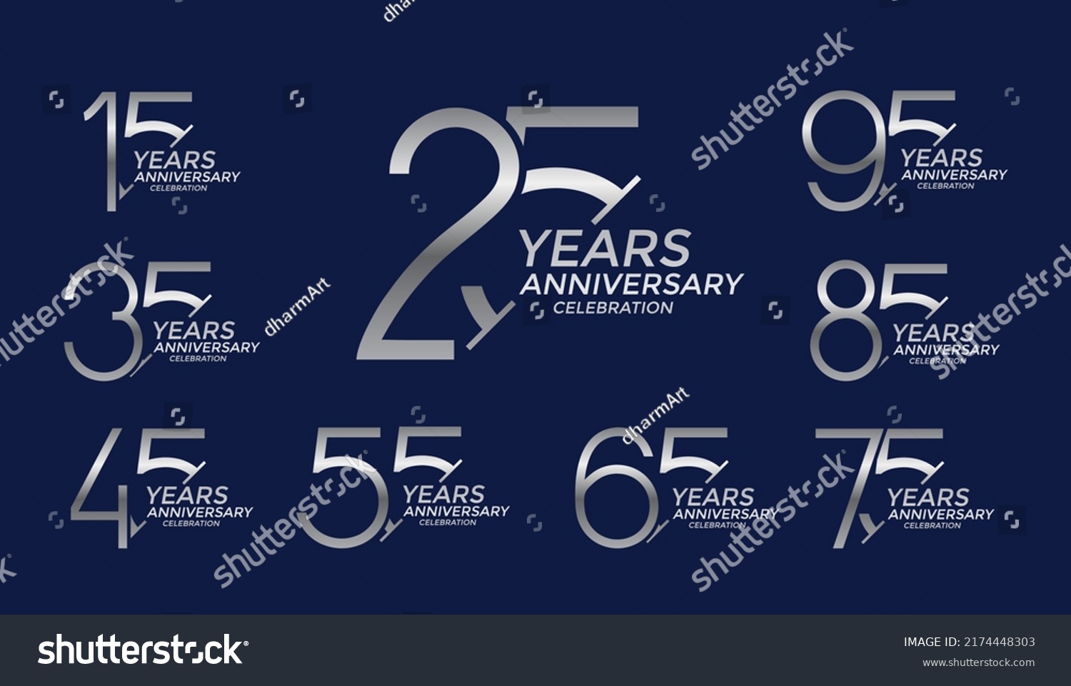 Set Anniversary Logo Style Silver Color Stock Vector (Royalty Free ...