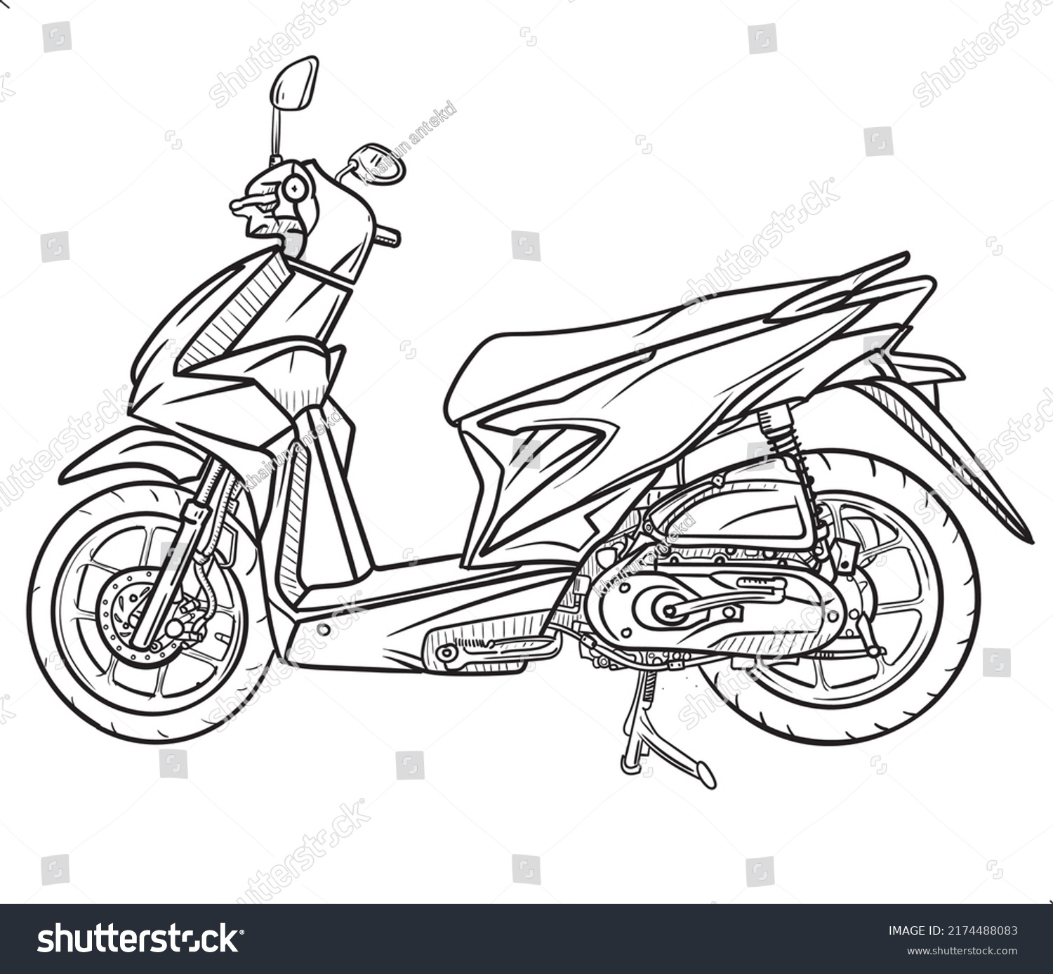 Matic Motorbike Illustration Black Line Drawing Stock Vector (Royalty ...