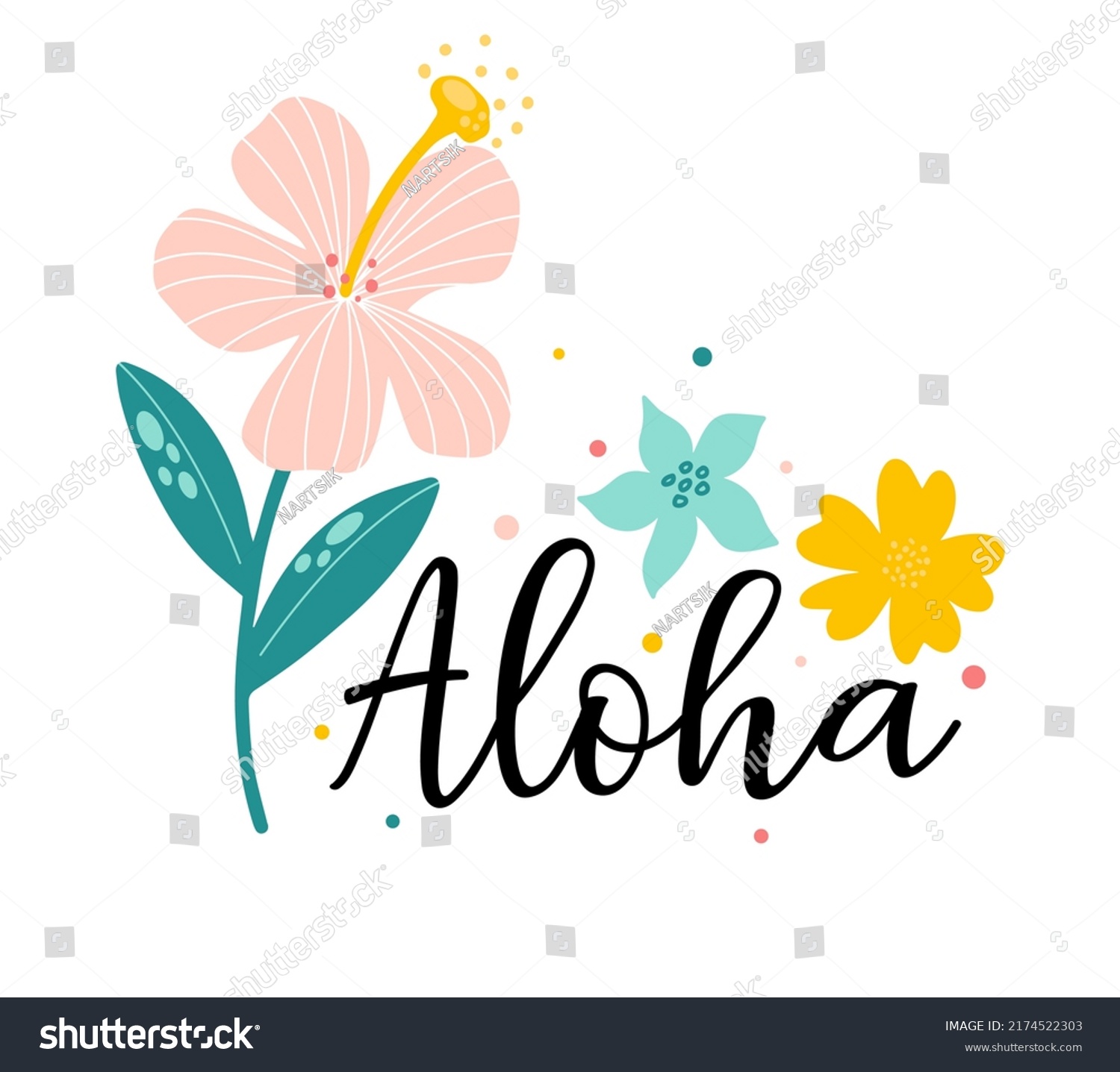 Aloha Hand Lettering Text Hibiscus Flower Stock Vector (Royalty Free ...