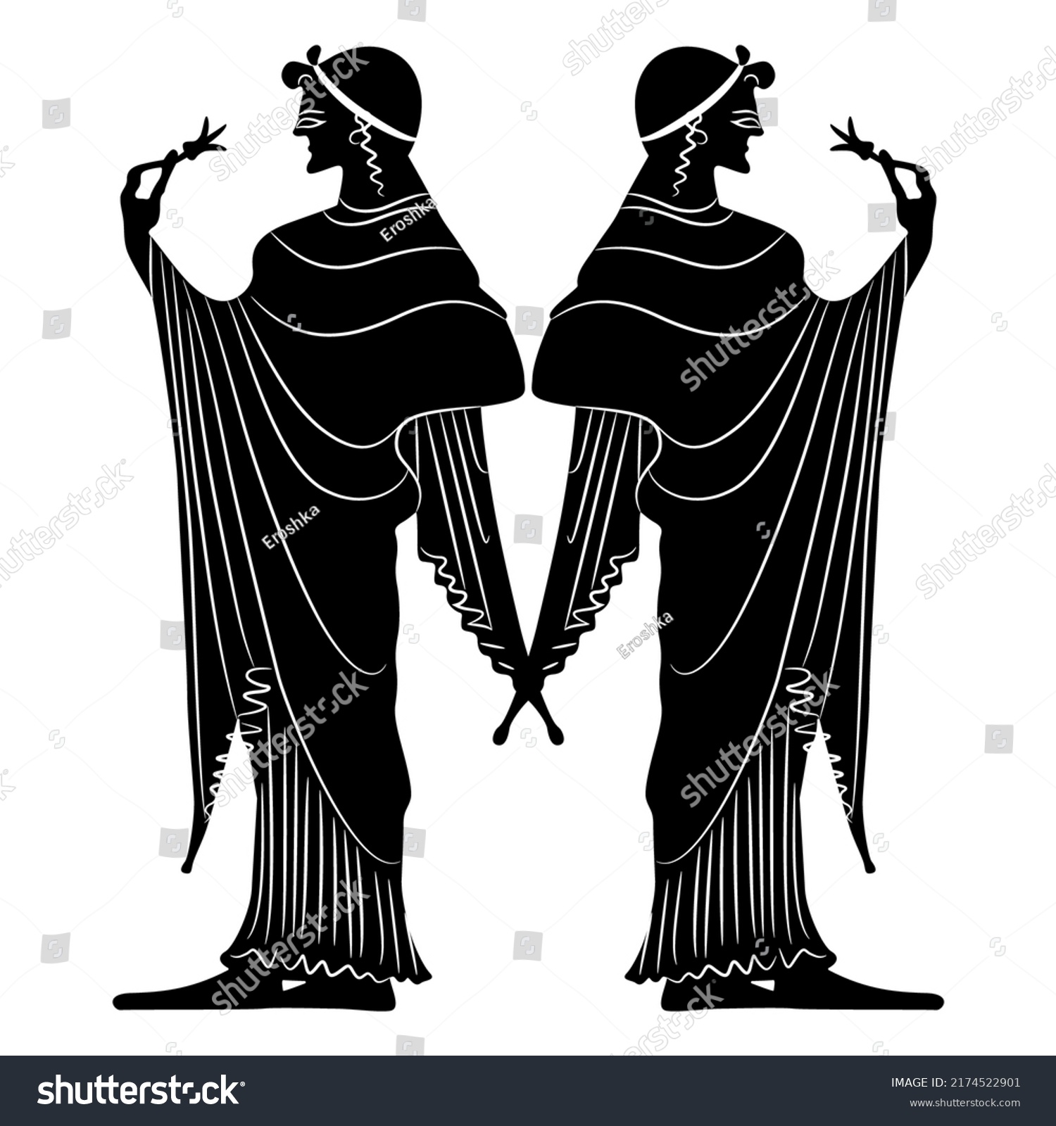 Symmetrical Deign Two Standing Ancient Greek Stock Vector (Royalty Free ...