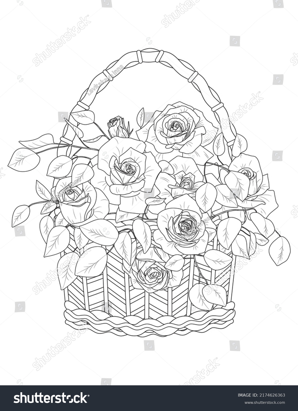 Vector Bouquet Flowers Wicker Basket Coloring Stock Vector (Royalty ...