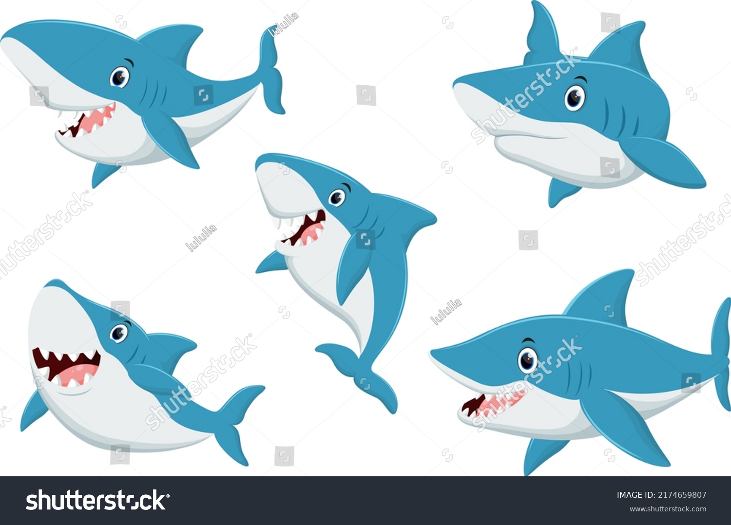 Set Shark Cartoon Isolated On White Stock Illustration 2174659807 ...