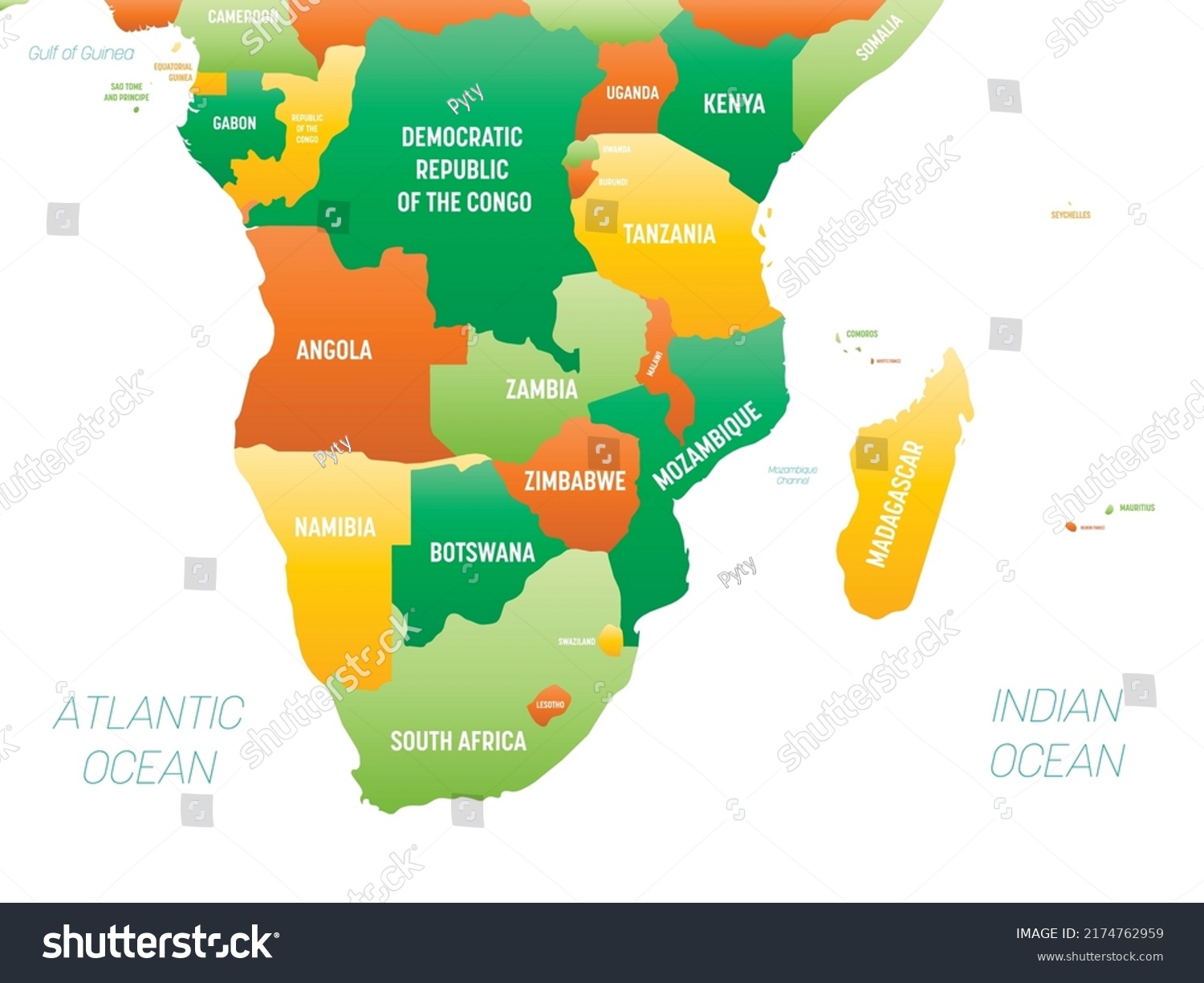 Southern Africa Detailed Political Map Lables Stock Vector (Royalty ...