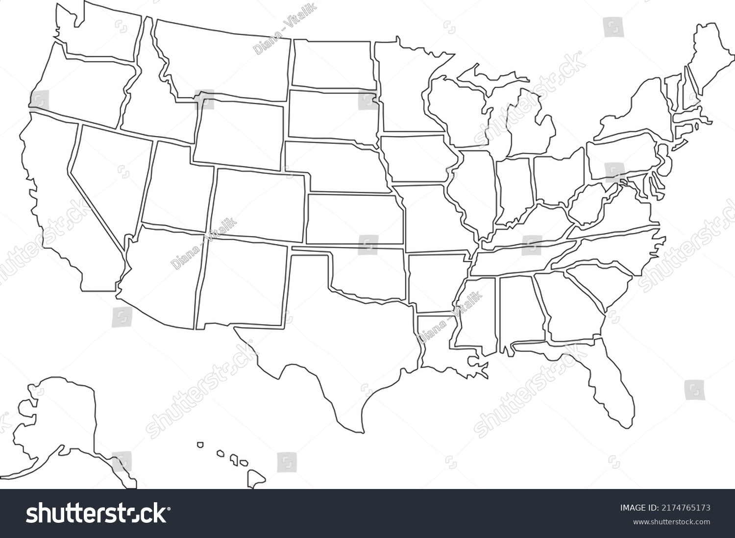 Black White Usa Map Stock Vector (Royalty Free) 2174765173 | Shutterstock