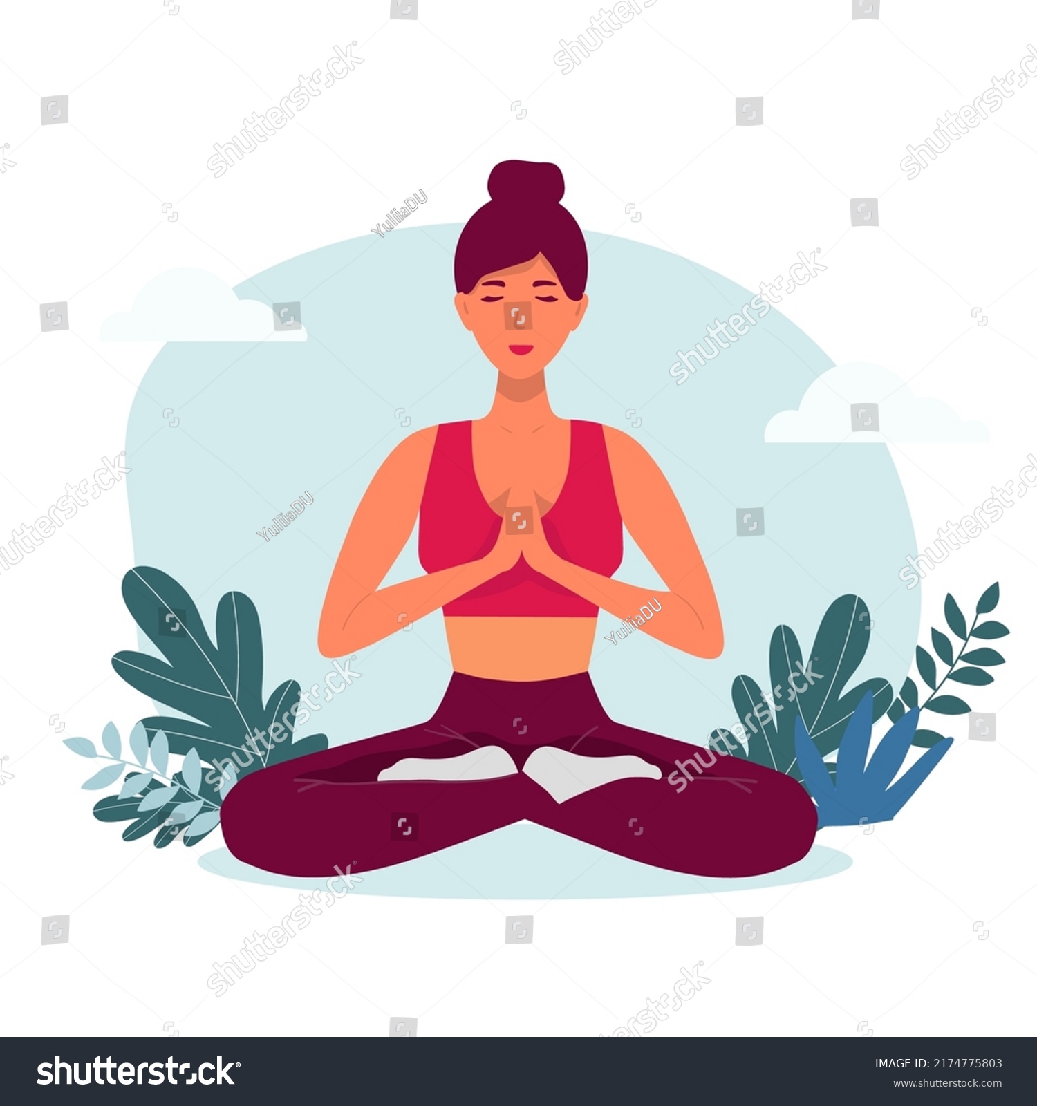 Meditating Woman Vector Illustration Cartoon Young Stock Vector ...