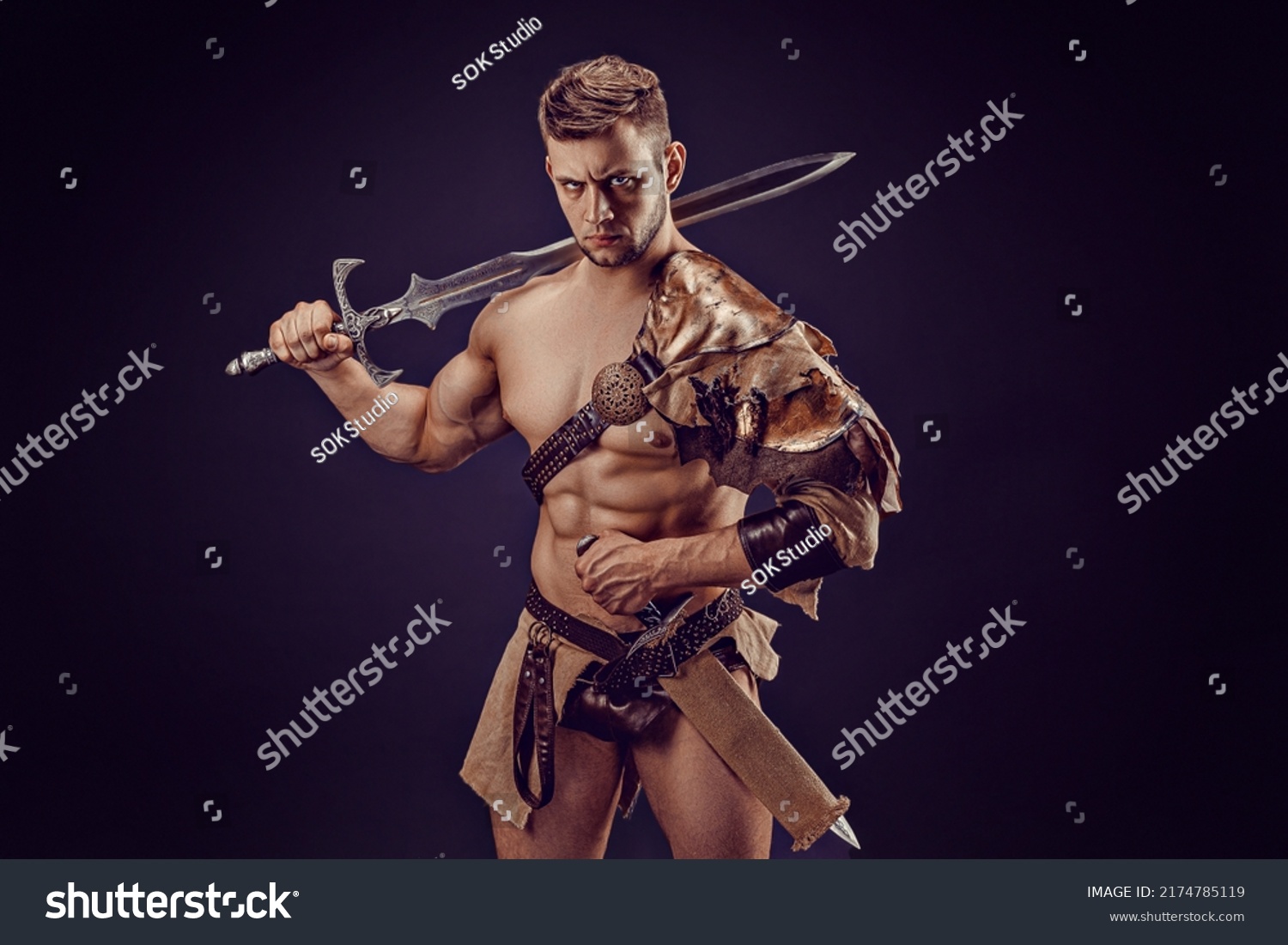 Portrait Handsome Muscular Gladiator Sword Isolated Stock Photo Shutterstock