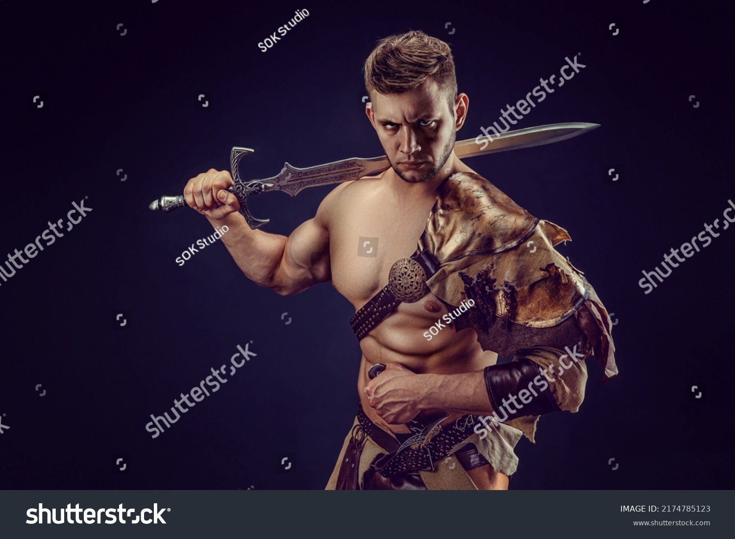 Portrait Handsome Muscular Gladiator Sword Isolated Stock Photo Shutterstock