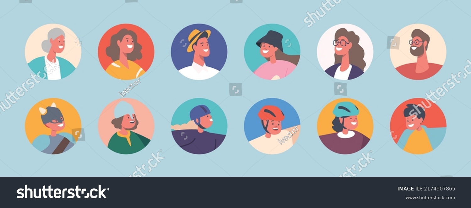 Set People Avatars Isolated Round Icons Stock Vector Royalty Free 2174907865 Shutterstock