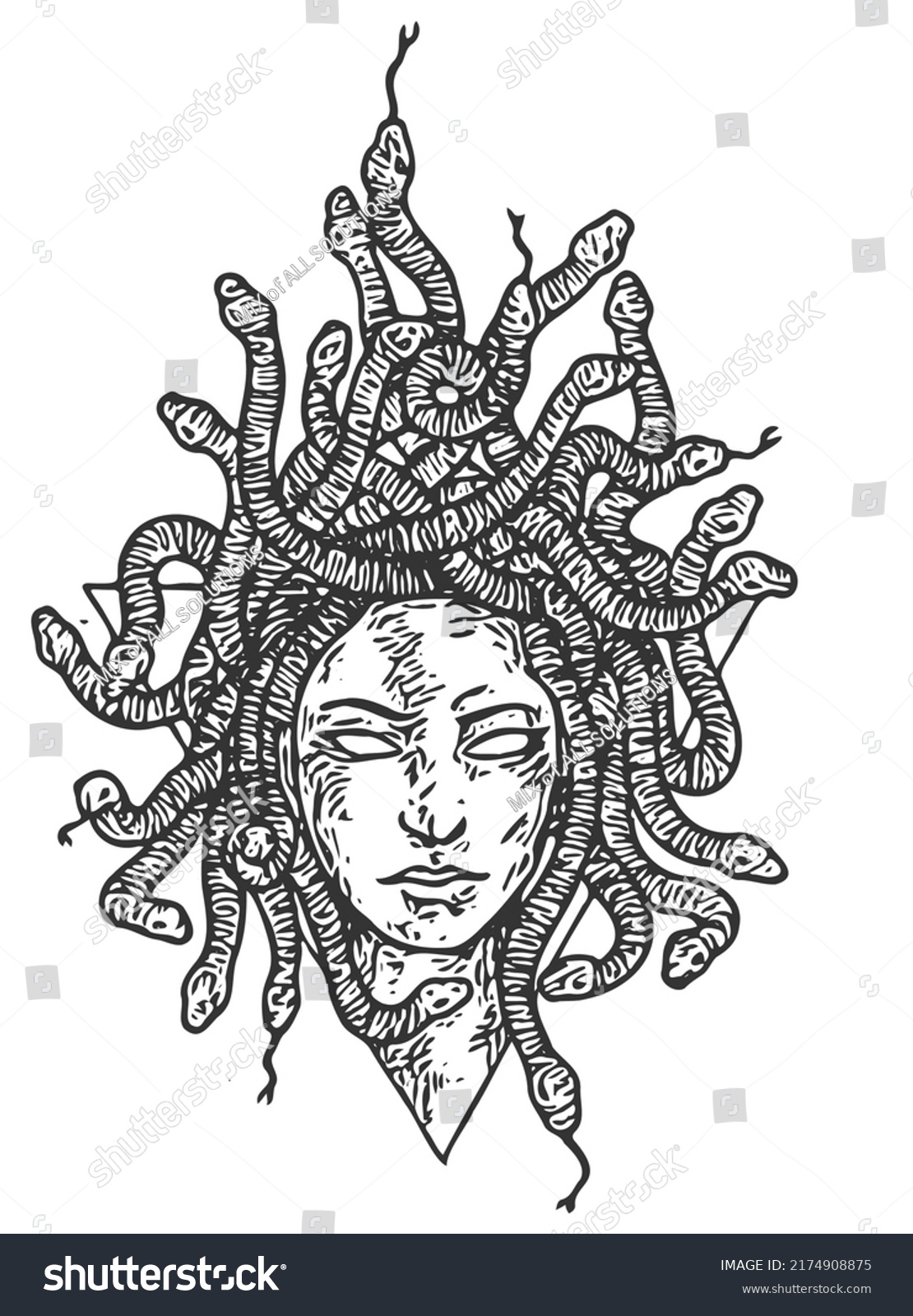 Medusa Head Snakes Greek Myth Creature Stock Vector (Royalty Free ...