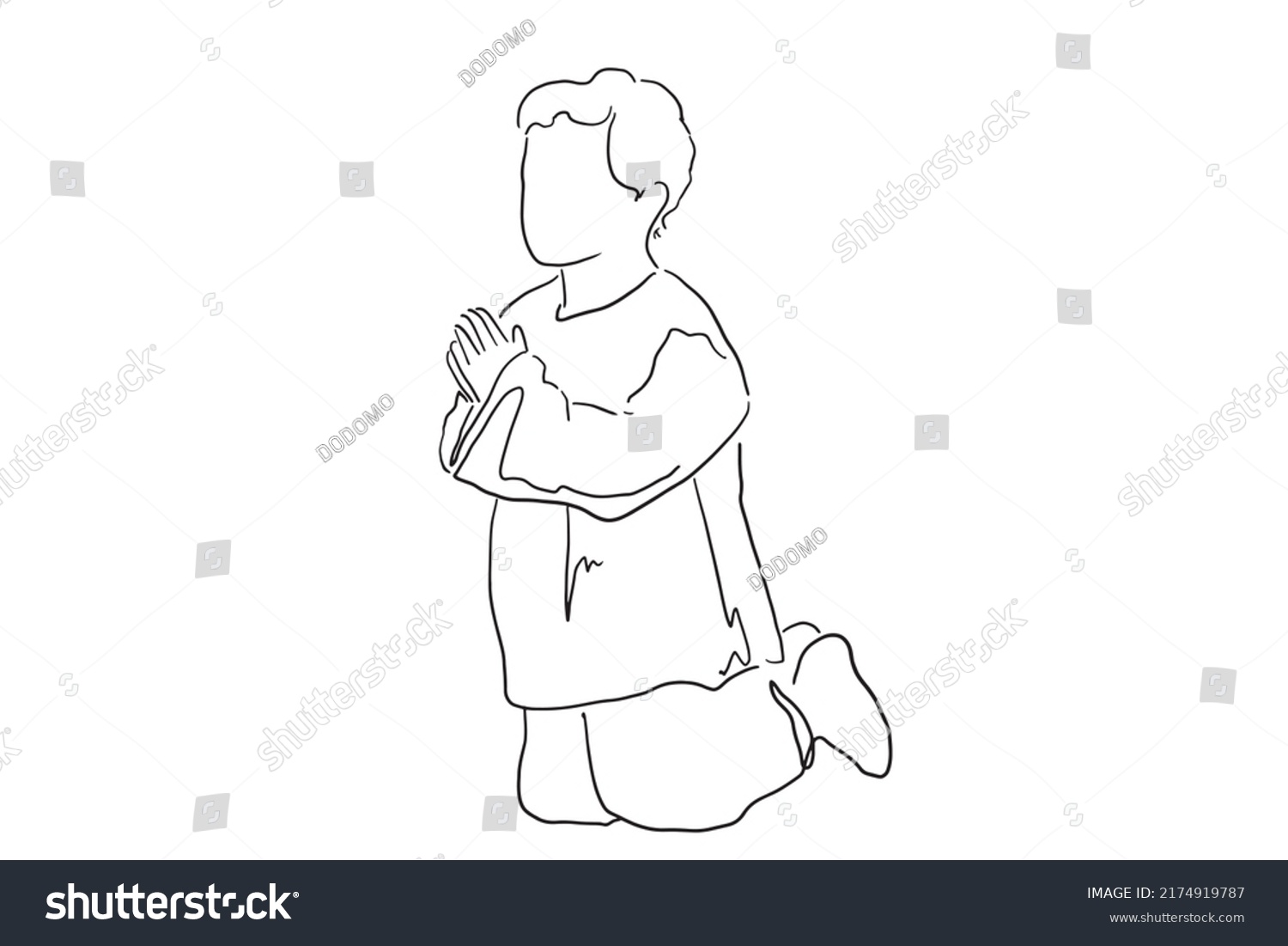 Continuous Line Drawing Christian People Prayer Stock Vector (Royalty ...