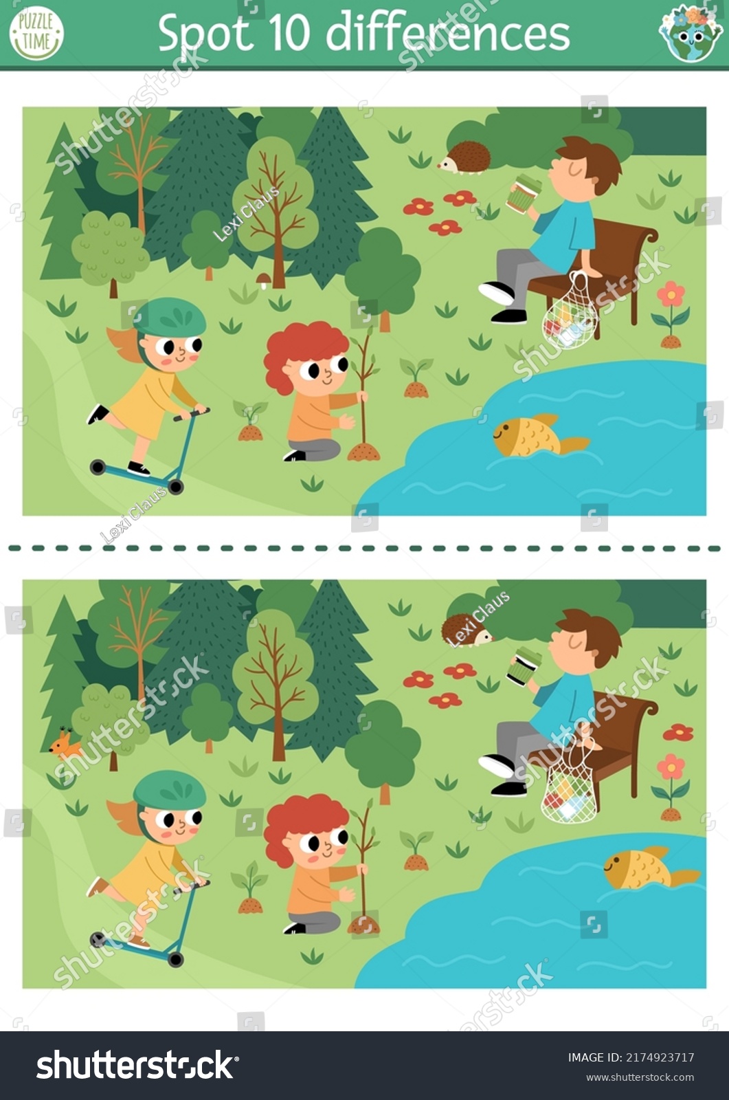 Find Differences Game Children Ecological Educational Stock Vector ...