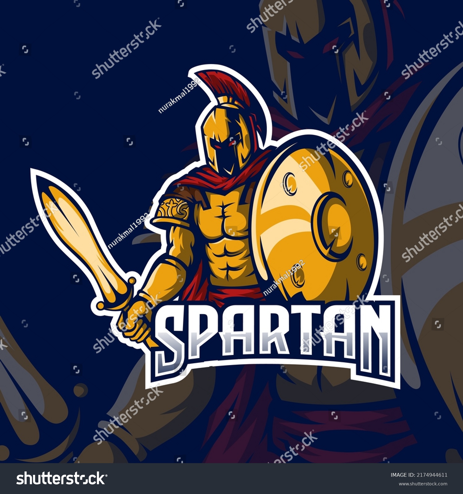 Gold Spartan Mascot Logo Design Stock Vector (Royalty Free) 2174944611 ...