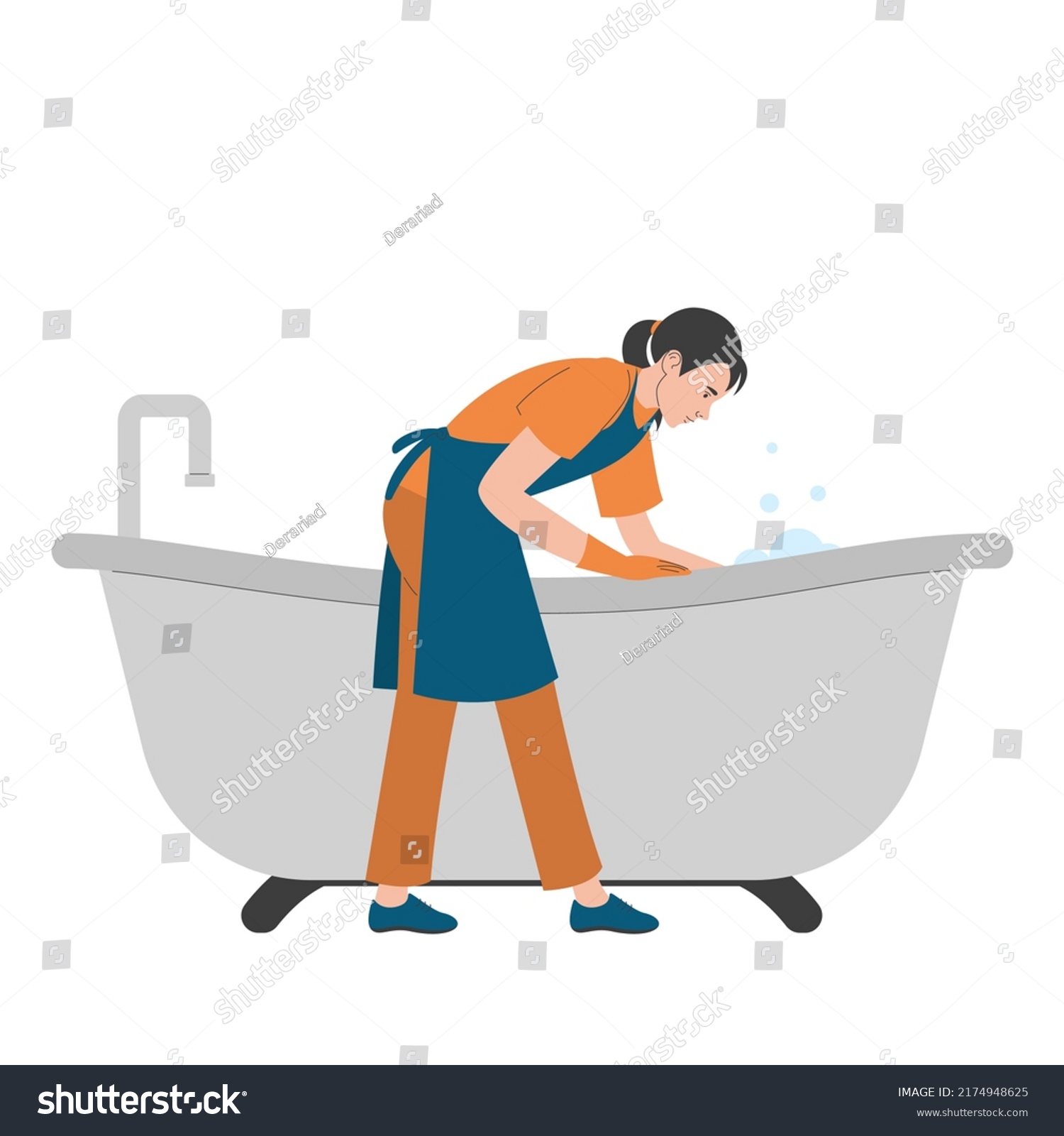 Cleaning Service Worker Washing Bathtub Vector Stock Vector (Royalty ...